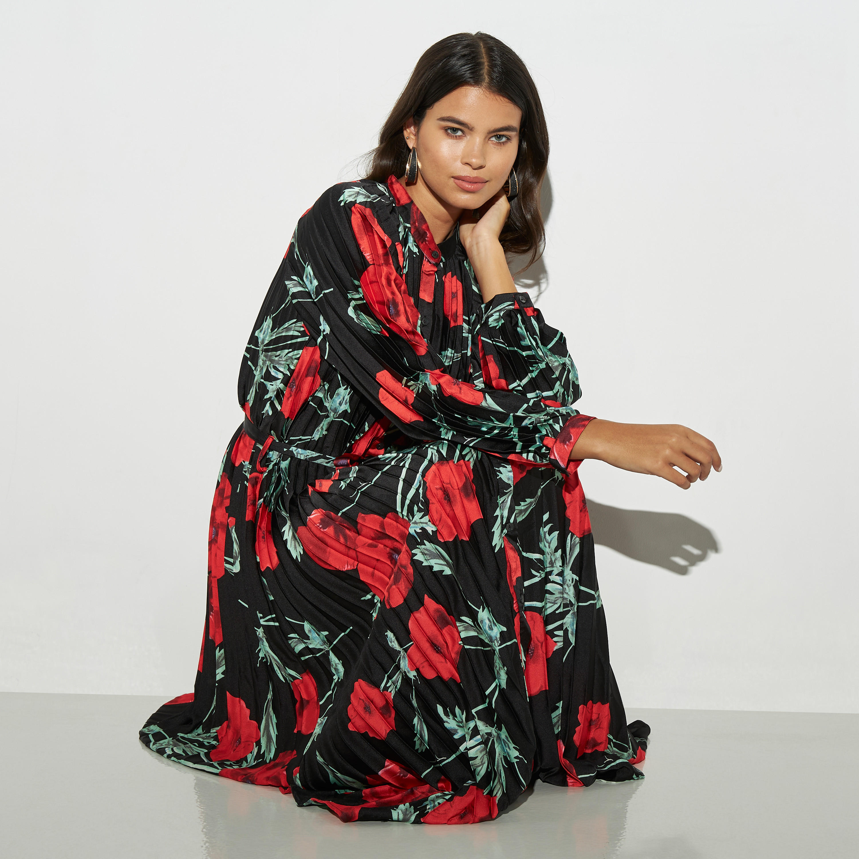 فستان قميص طويل بكشكش وأربطة وأكمام طويلة من تو إكستريمز-women-clothing-dresses-image-1