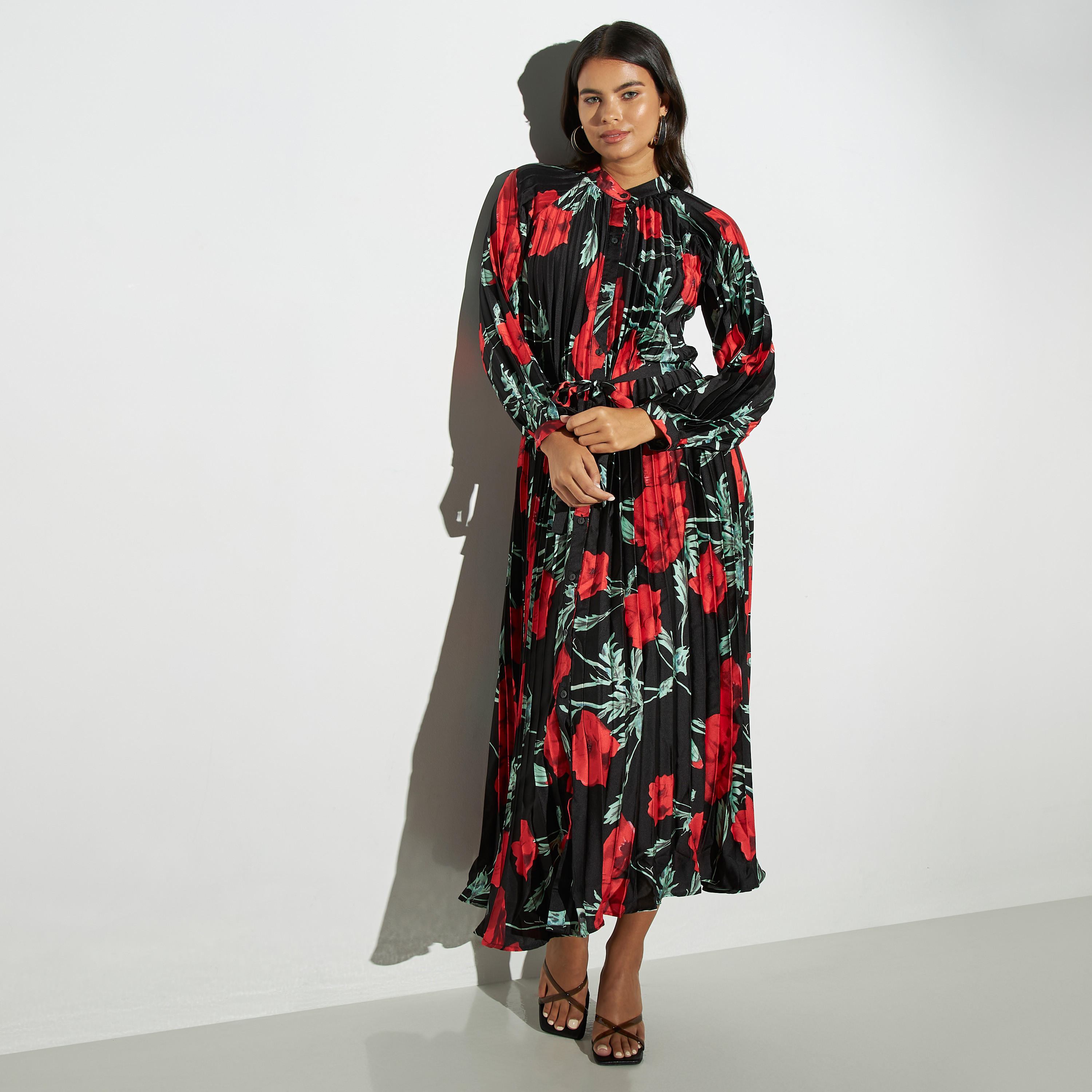 فستان قميص طويل بكشكش وأربطة وأكمام طويلة من تو إكستريمز-women-clothing-dresses-image-2