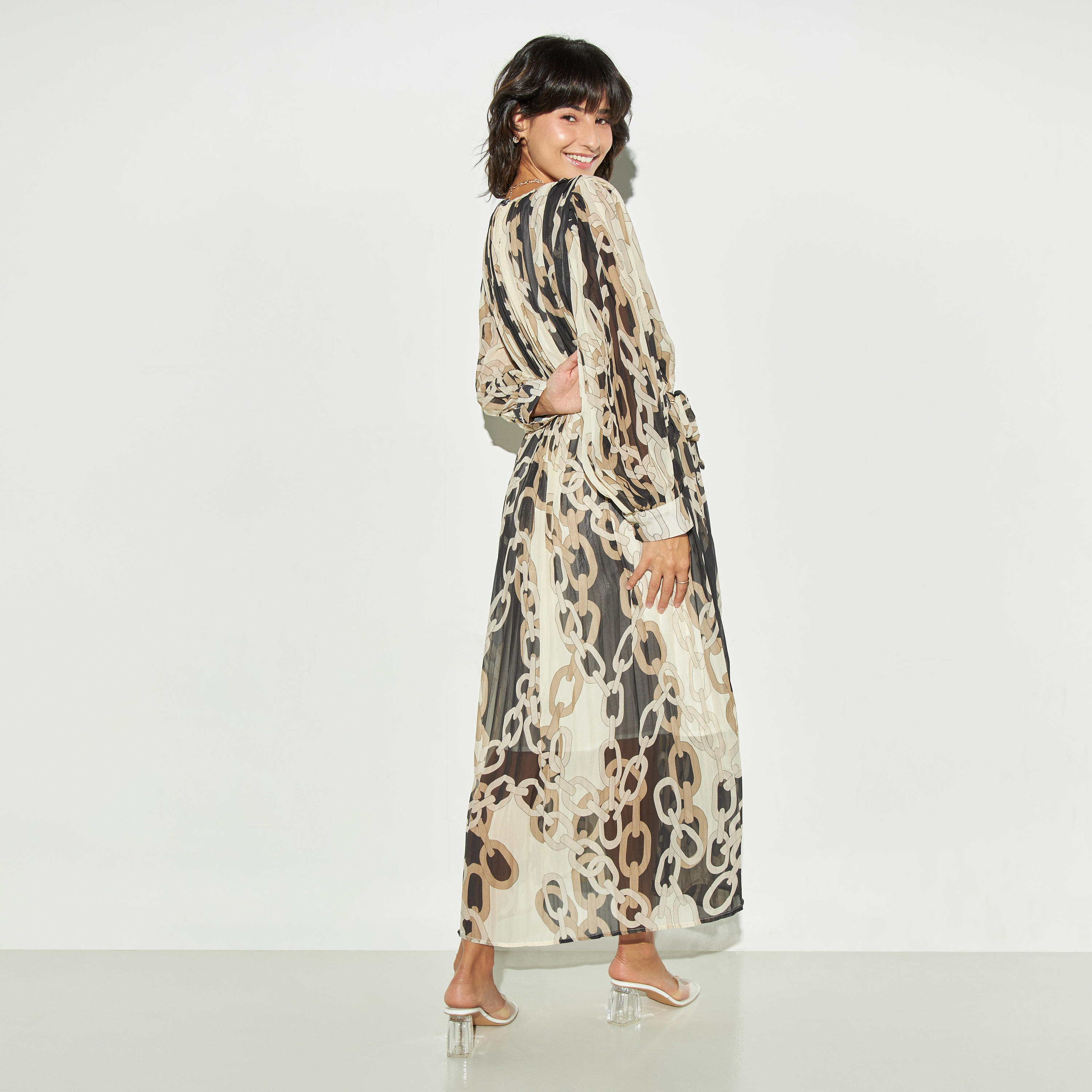 فستان طويل بأكمام منفوخة وأربطة وكشكش وطبعات من تو إكستريمز-women-clothing-dresses-image-3