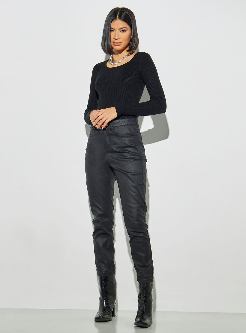 كنزة تريكو مضلعة بياقة مربعة وأكمام طويلة من تو إكستريمز-women-clothing-cardigansandjumpers-jumpers-image-2