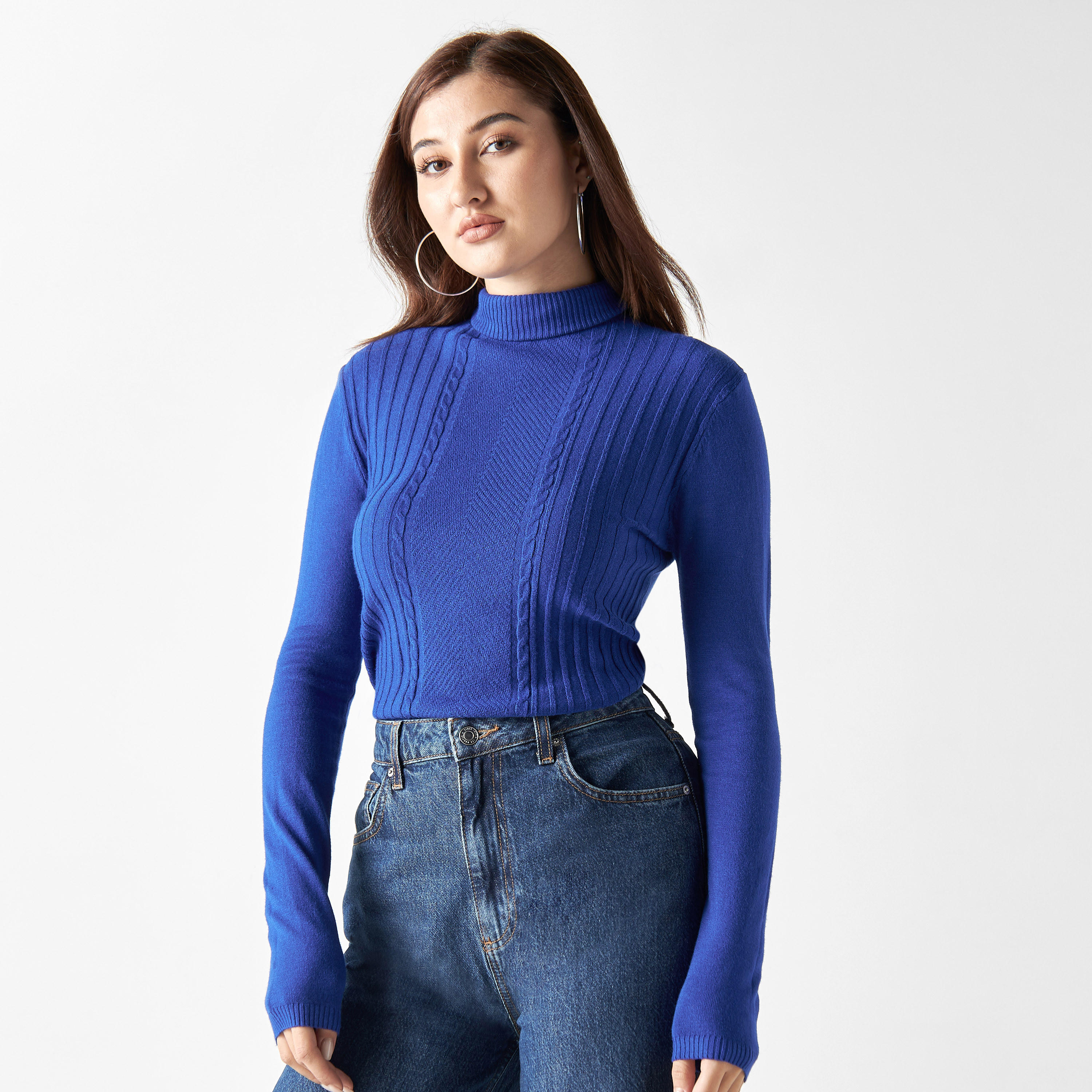 كنزة بارزة الملمس بياقة عالية وأكمام طويلة من تو إكستريمز-women-clothing-cardigansandjumpers-jumpers-image-1