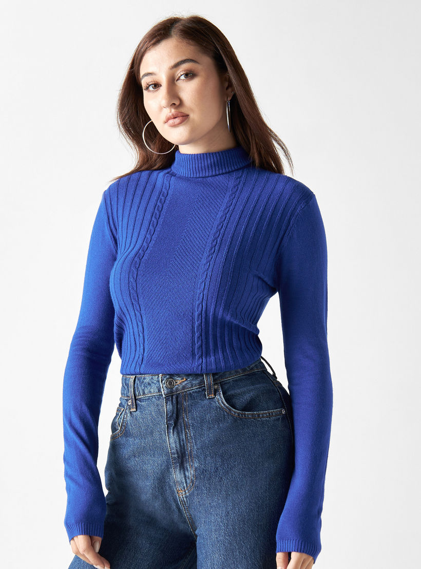 كنزة بارزة الملمس بياقة عالية وأكمام طويلة من تو إكستريمز-women-clothing-cardigansandjumpers-jumpers-image-1