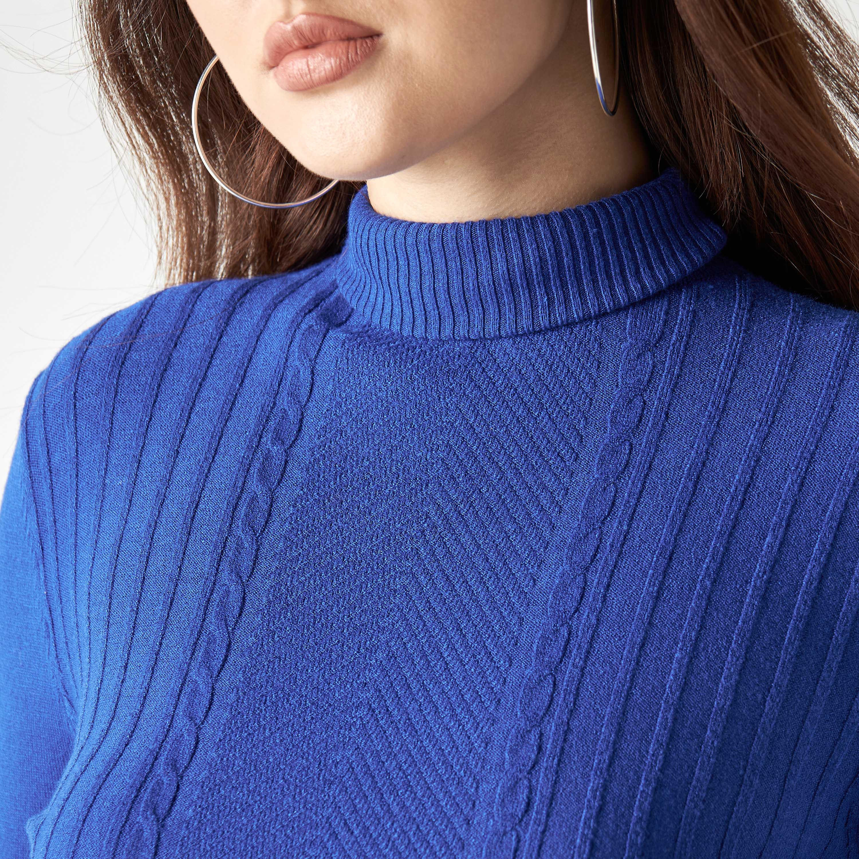 كنزة بارزة الملمس بياقة عالية وأكمام طويلة من تو إكستريمز-women-clothing-cardigansandjumpers-jumpers-image-4