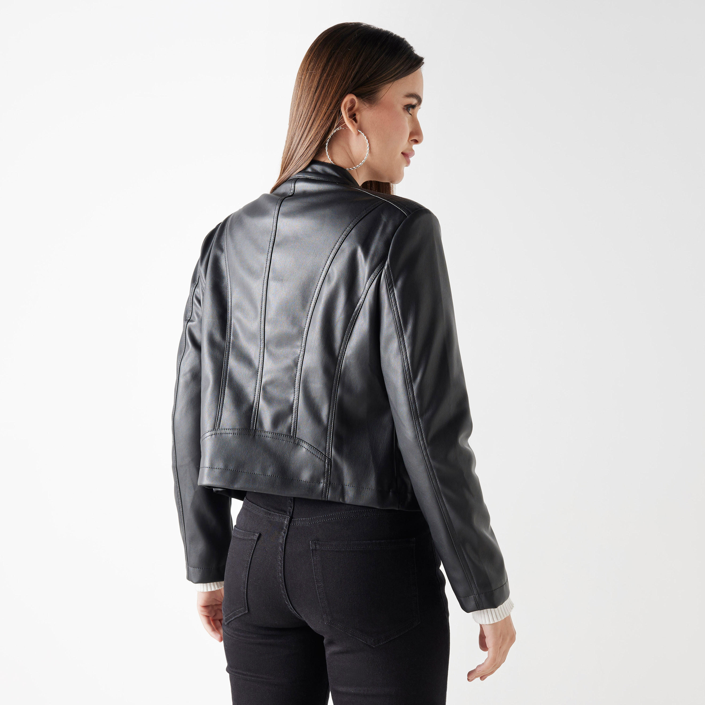 جاكيت بايكر بسحّاب وأكمام طويلة من تو إكستريمز-women-winterwear-coatsandjackets-jackets-image-3