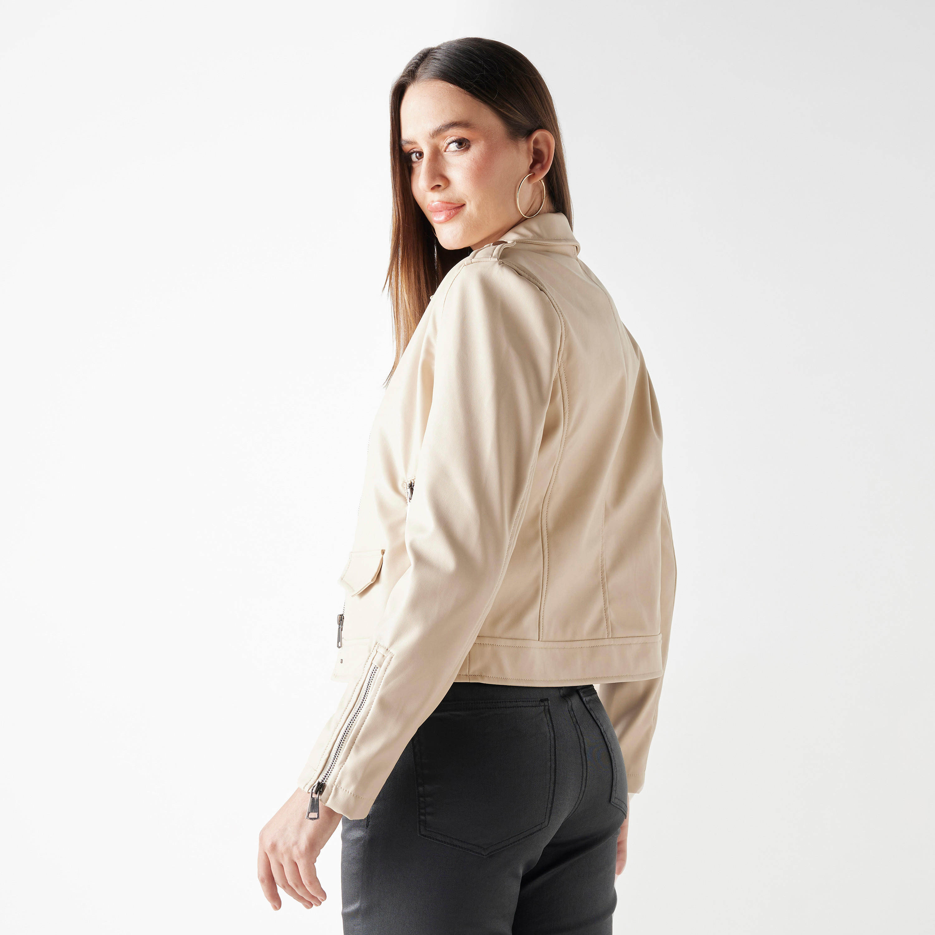 جاكيت بايكر بسحّاب وأكمام طويلة من تو إكستريمز-women-winterwear-coatsandjackets-jackets-image-3