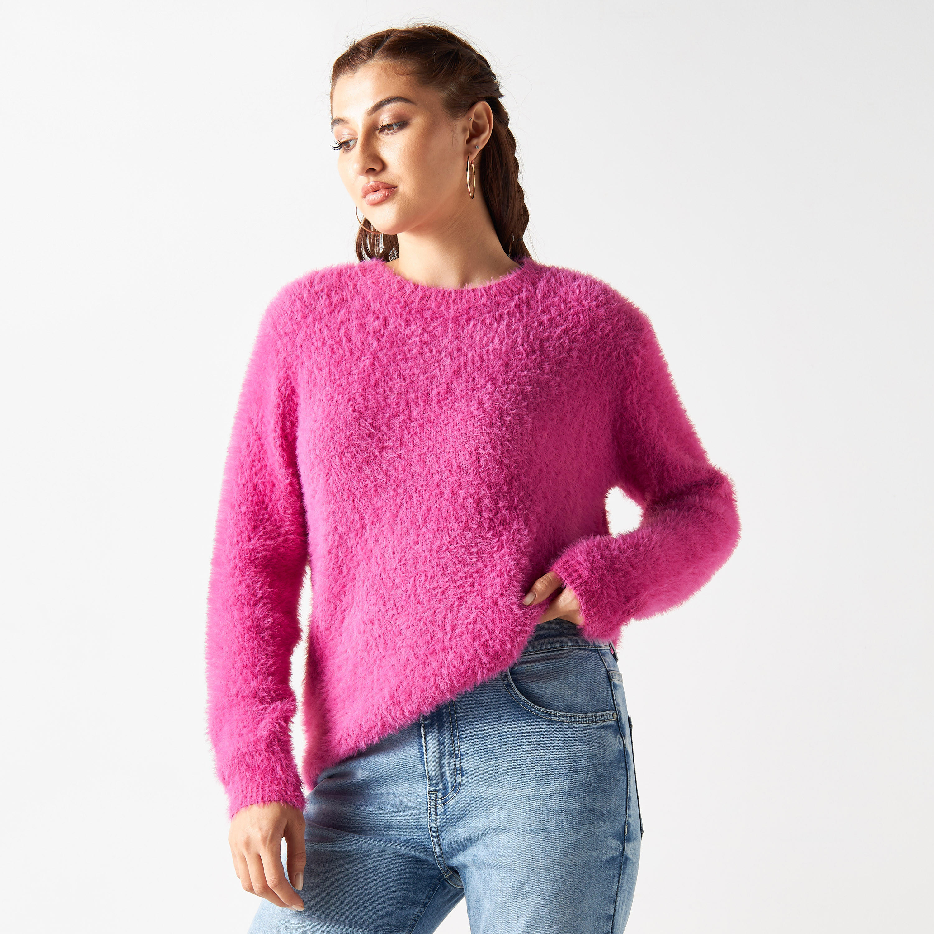 2Xtremz Textured Sweater with Crew Neck and Long Sleeves-women-winterwear-cardigansandjumpers-jumpers-image-1