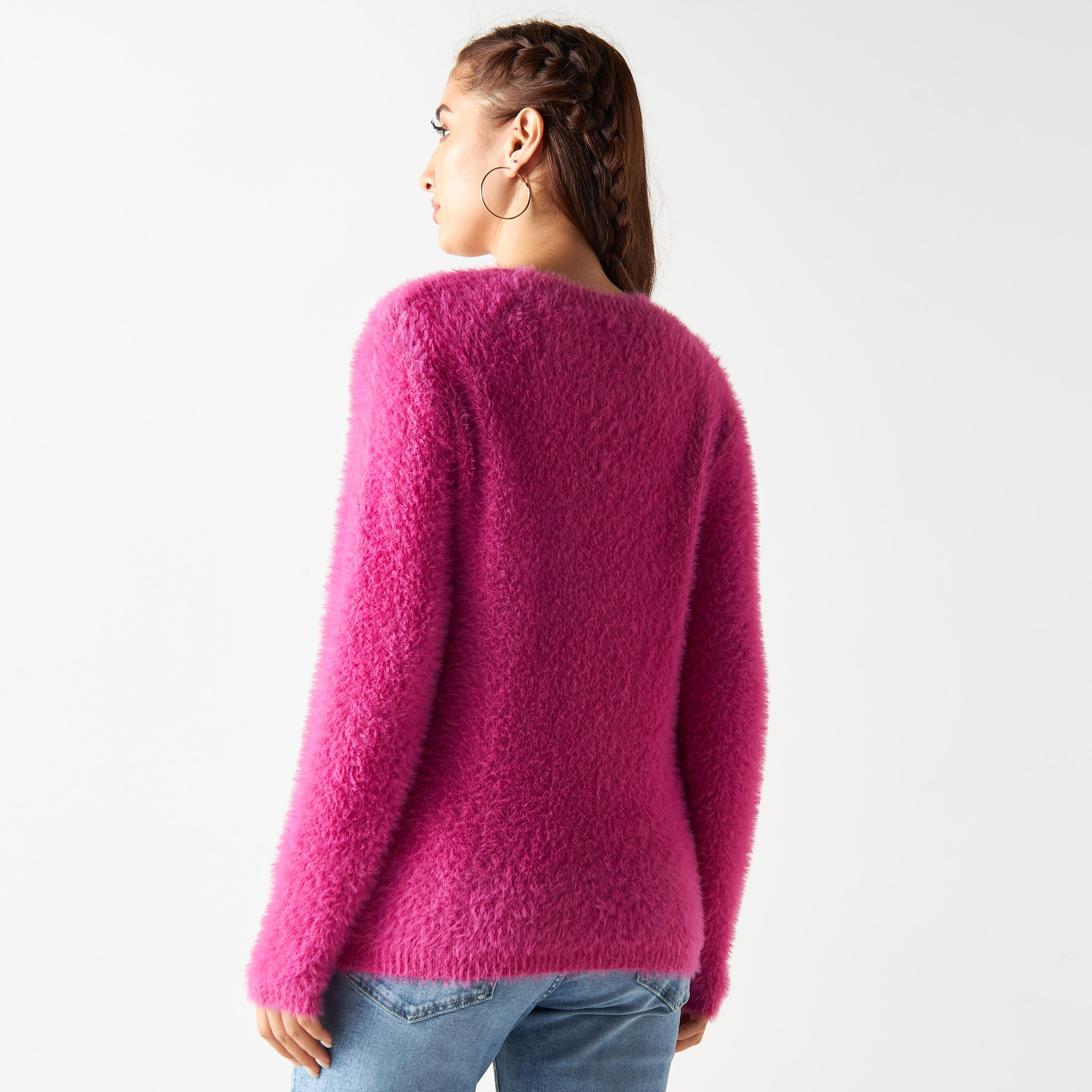 2Xtremz Textured Sweater with Crew Neck and Long Sleeves-women-winterwear-cardigansandjumpers-jumpers-image-3