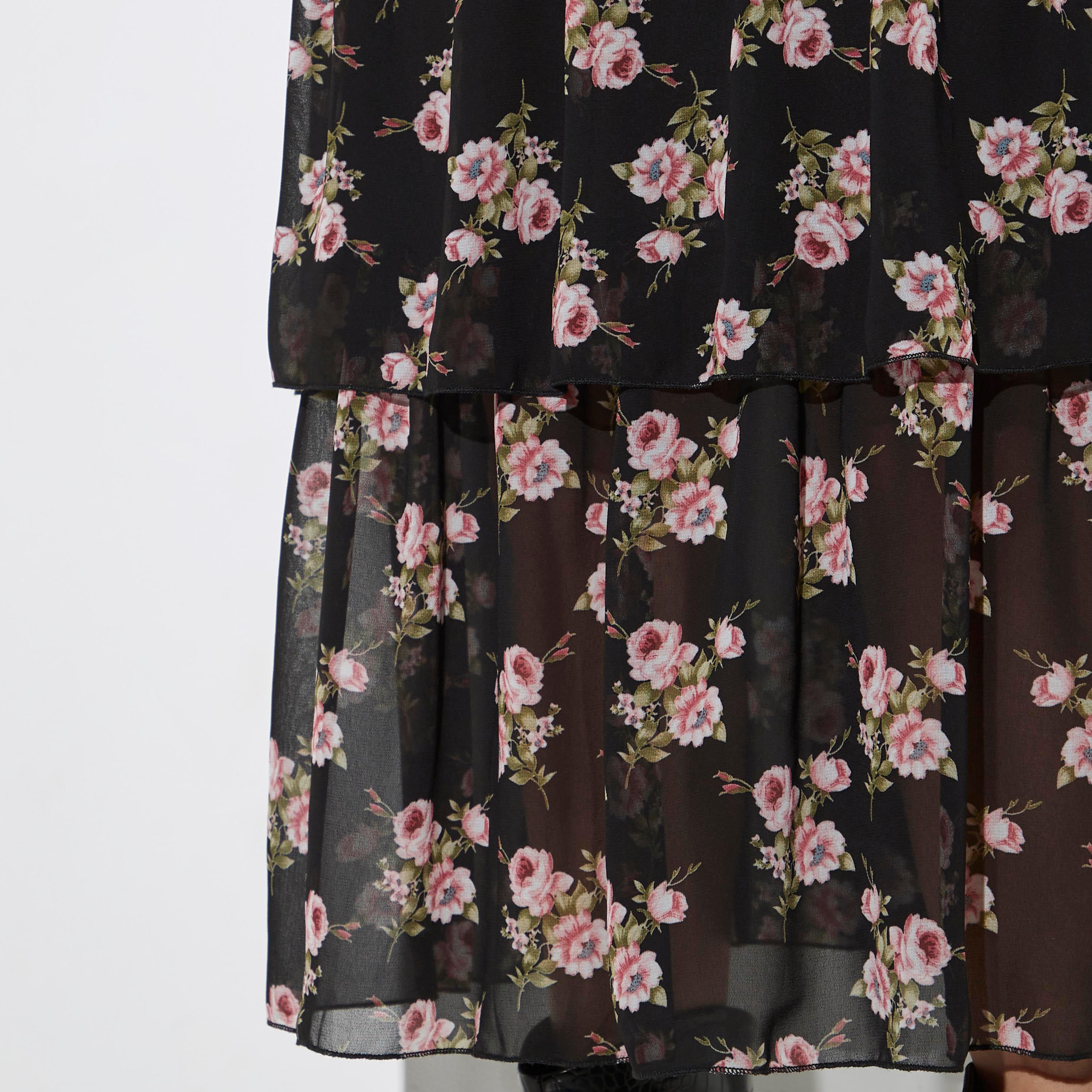 2Xtremz All-Over Floral Print Maxi Tiered Dress with Round Neck and Long Sleeves-women-clothing-dresses-image-10