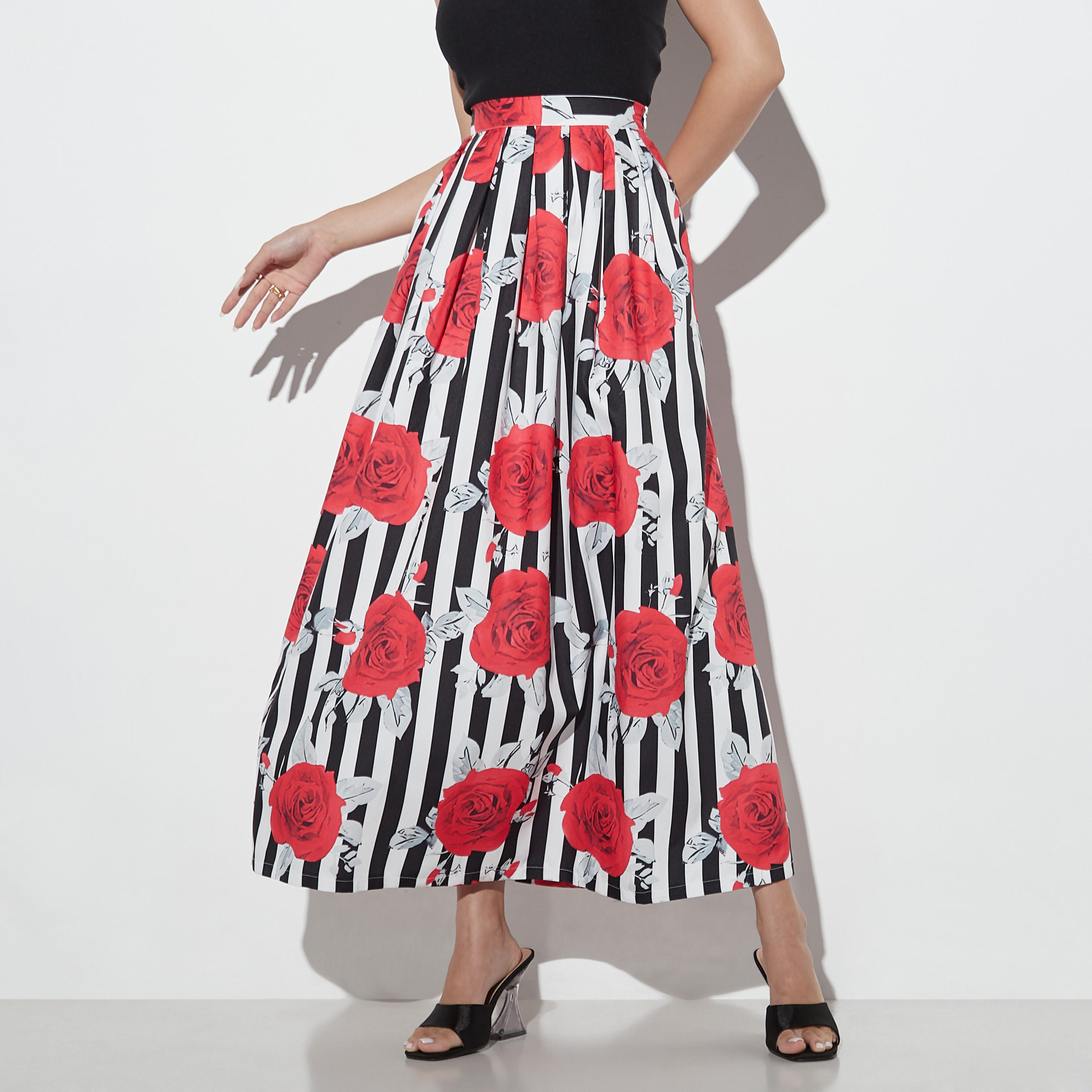 تنّورة طويلة إيه لاين بخصر مطاطي وطبعات من تو إكستريمز-women-clothing-bottoms-skirts-image-1