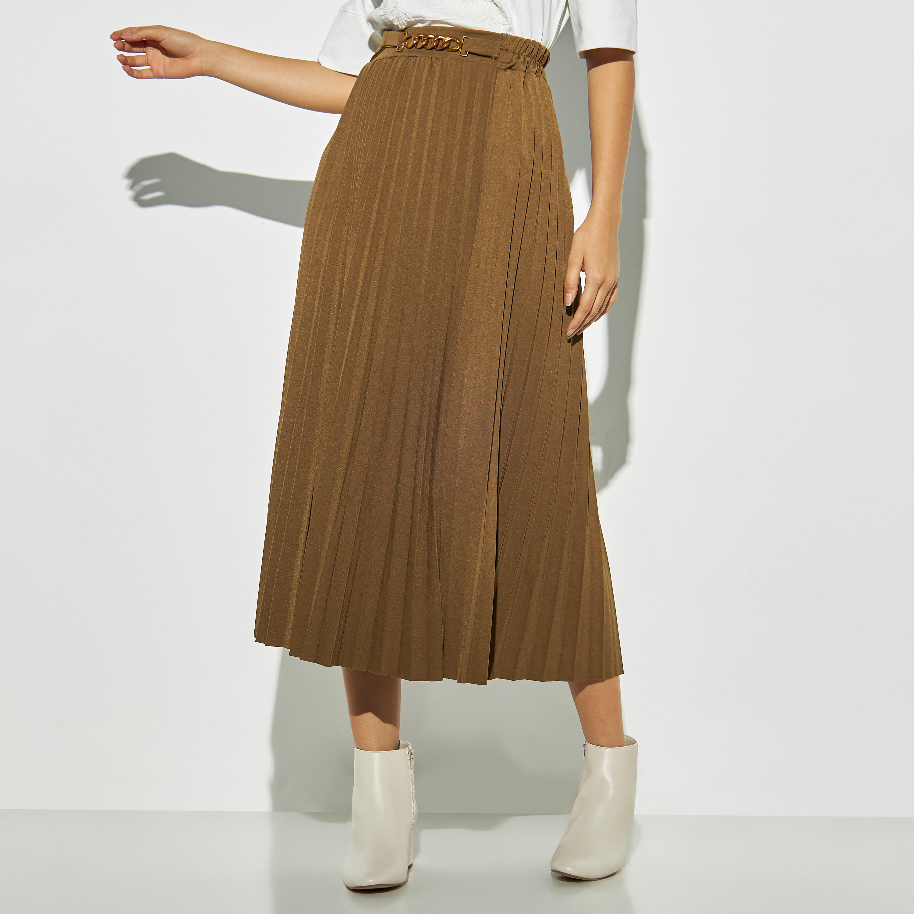 تنورة بثنايا وبحزام خصر وتزيينات سلسلة من تو إكستريمز-women-clothing-bottoms-skirts-image-1