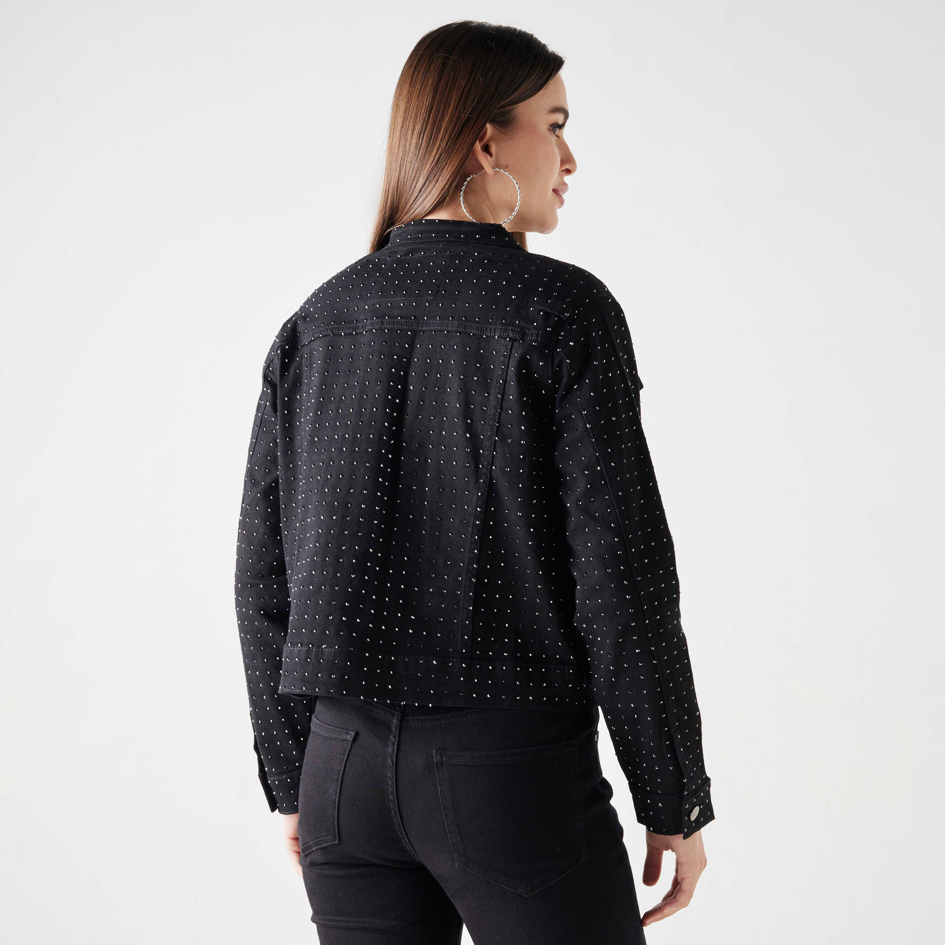 جاكيت دينم مزيّن بأكمام طويلة وزر إغلاق من تو إكستريمز-women-winterwear-coatsandjackets-jackets-image-3