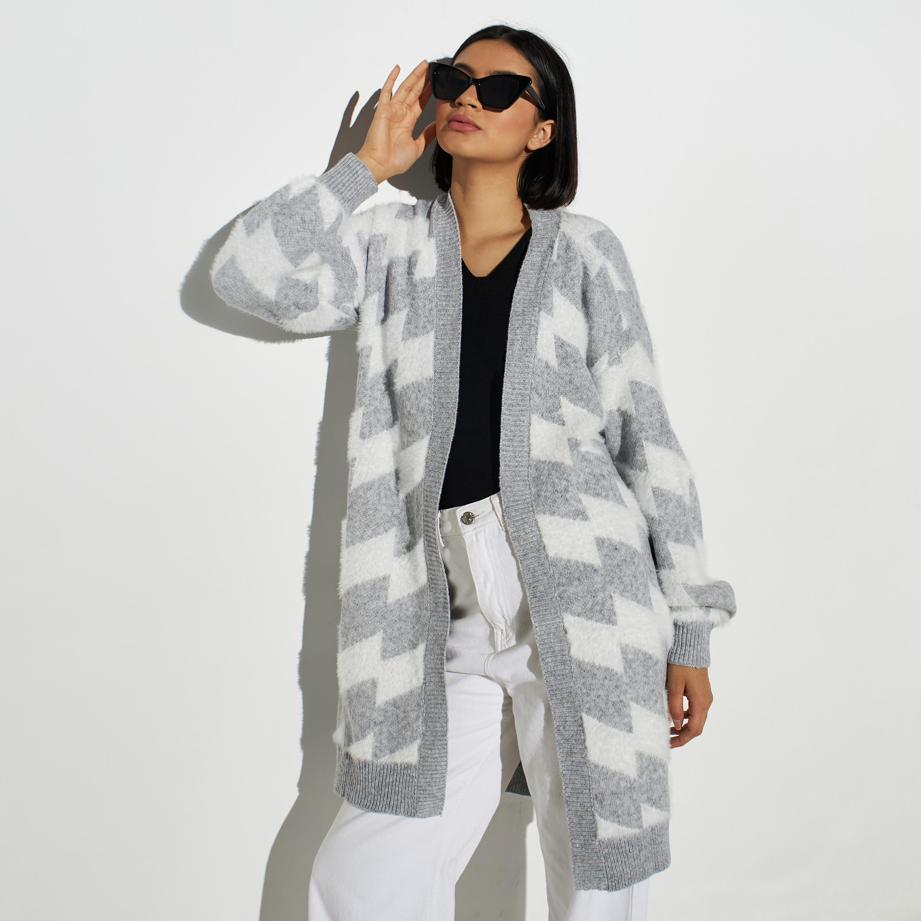 2Xtremz Checked Open Front Cardigan-women-winterwear-cardigansandjumpers-cardigans-image-1