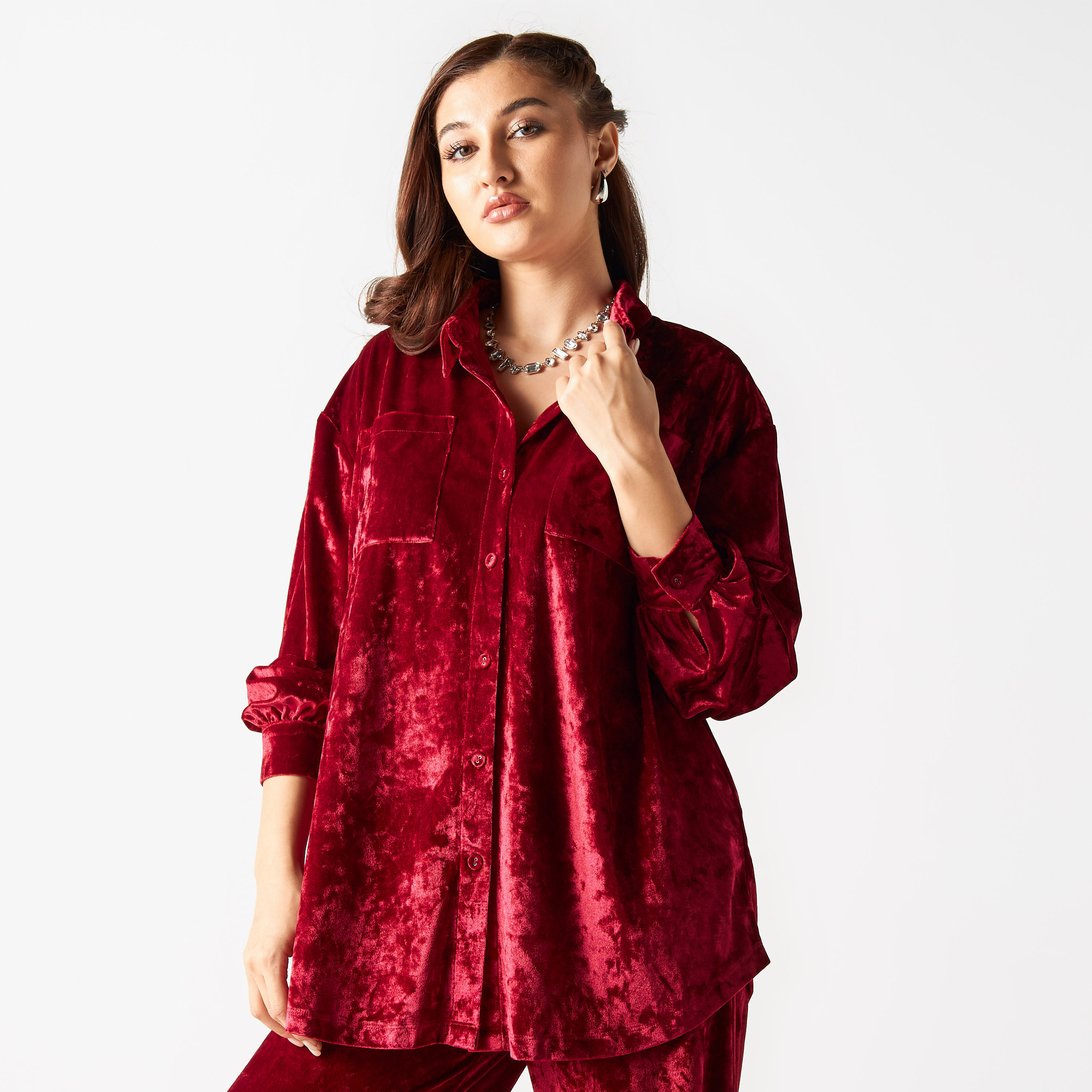 2Xtremz Solid Shirt with Long Sleeves and Pockets-women-clothing-shirtsandblouses-shirts-image-1