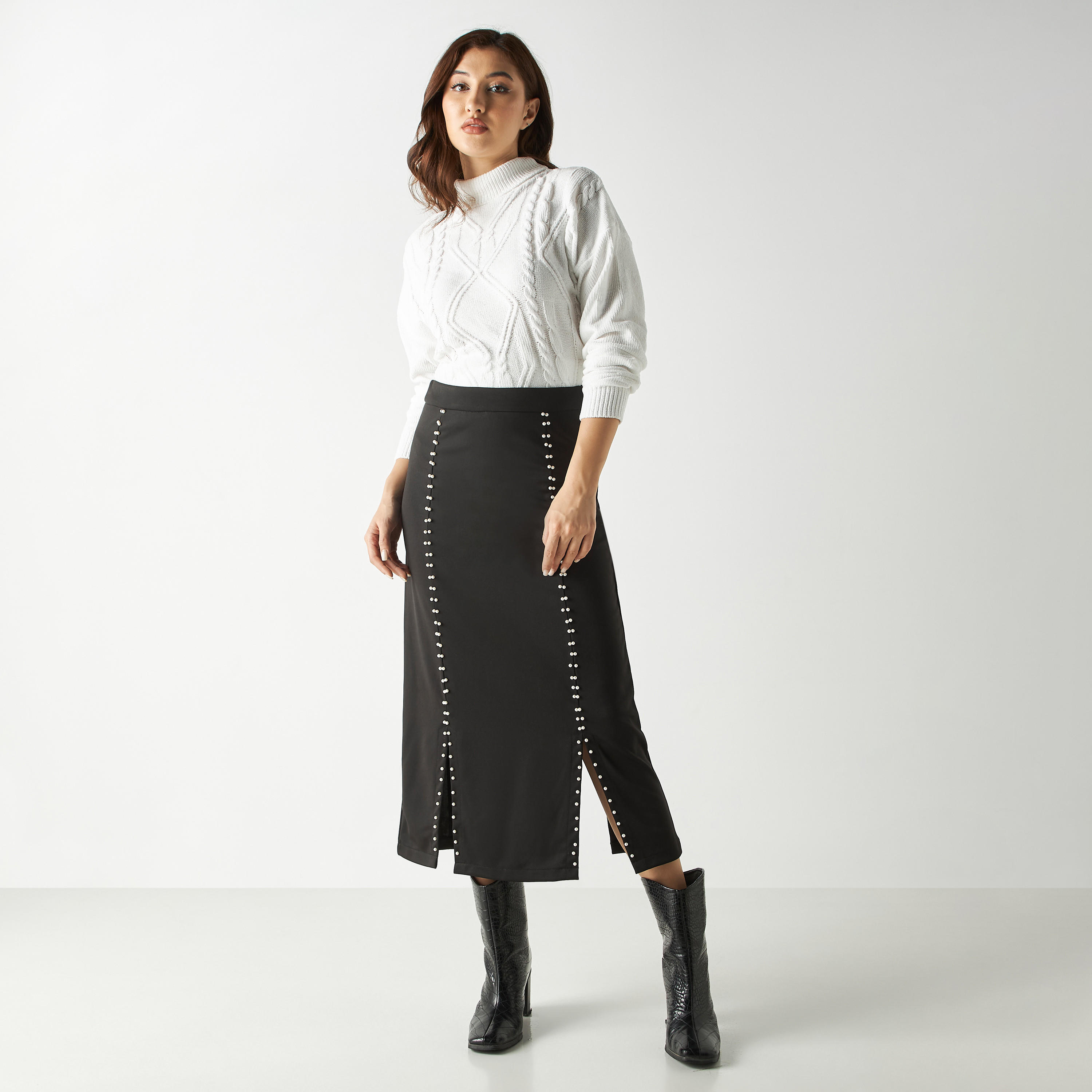 كنزة شنيل بارزة الملمس منسوجة بياقة مطوية وأكمام بأكتاف منسدلة من تو إكستريمز-women-clothing-cardigansandjumpers-jumpers-image-2