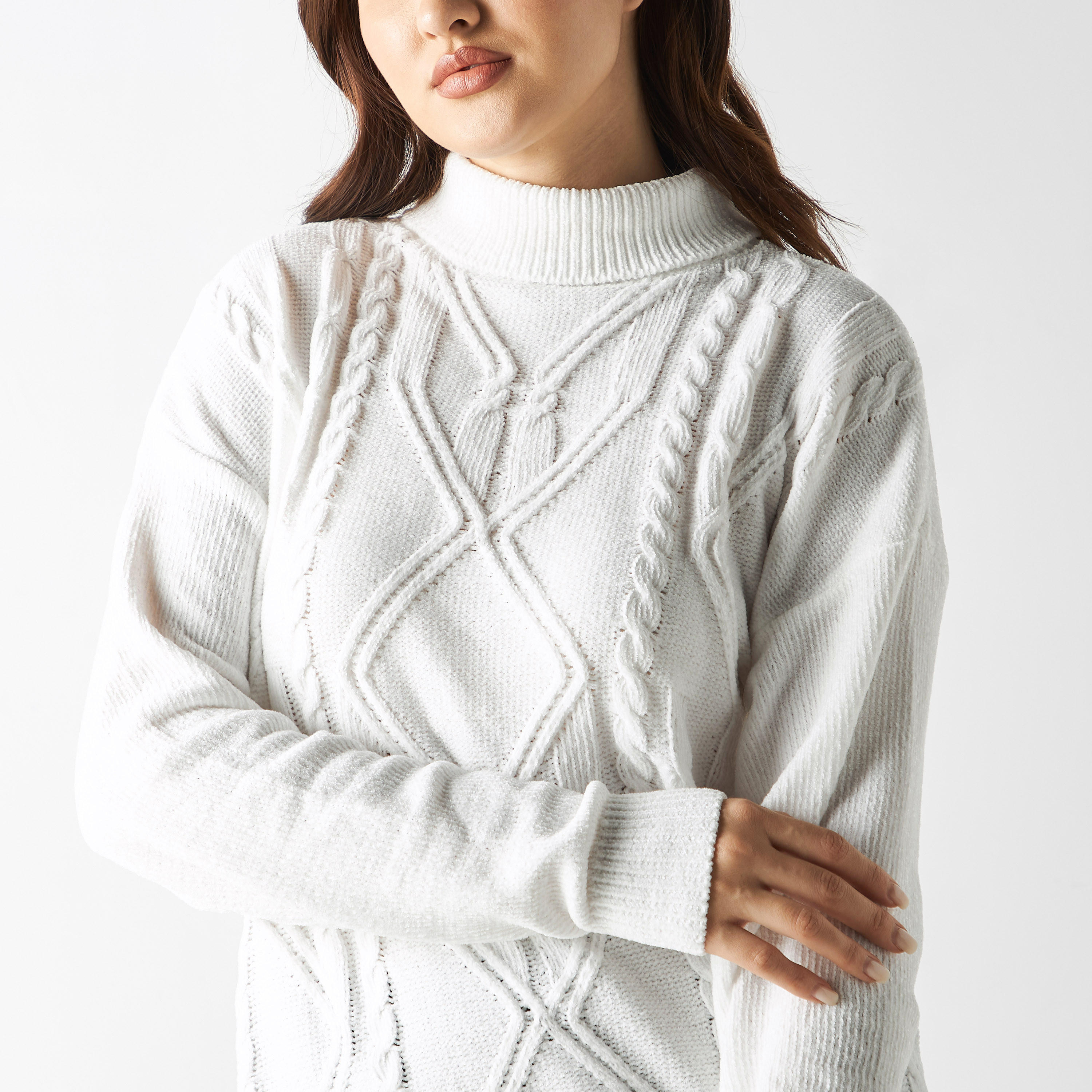 كنزة شنيل بارزة الملمس منسوجة بياقة مطوية وأكمام بأكتاف منسدلة من تو إكستريمز-women-clothing-cardigansandjumpers-jumpers-image-4