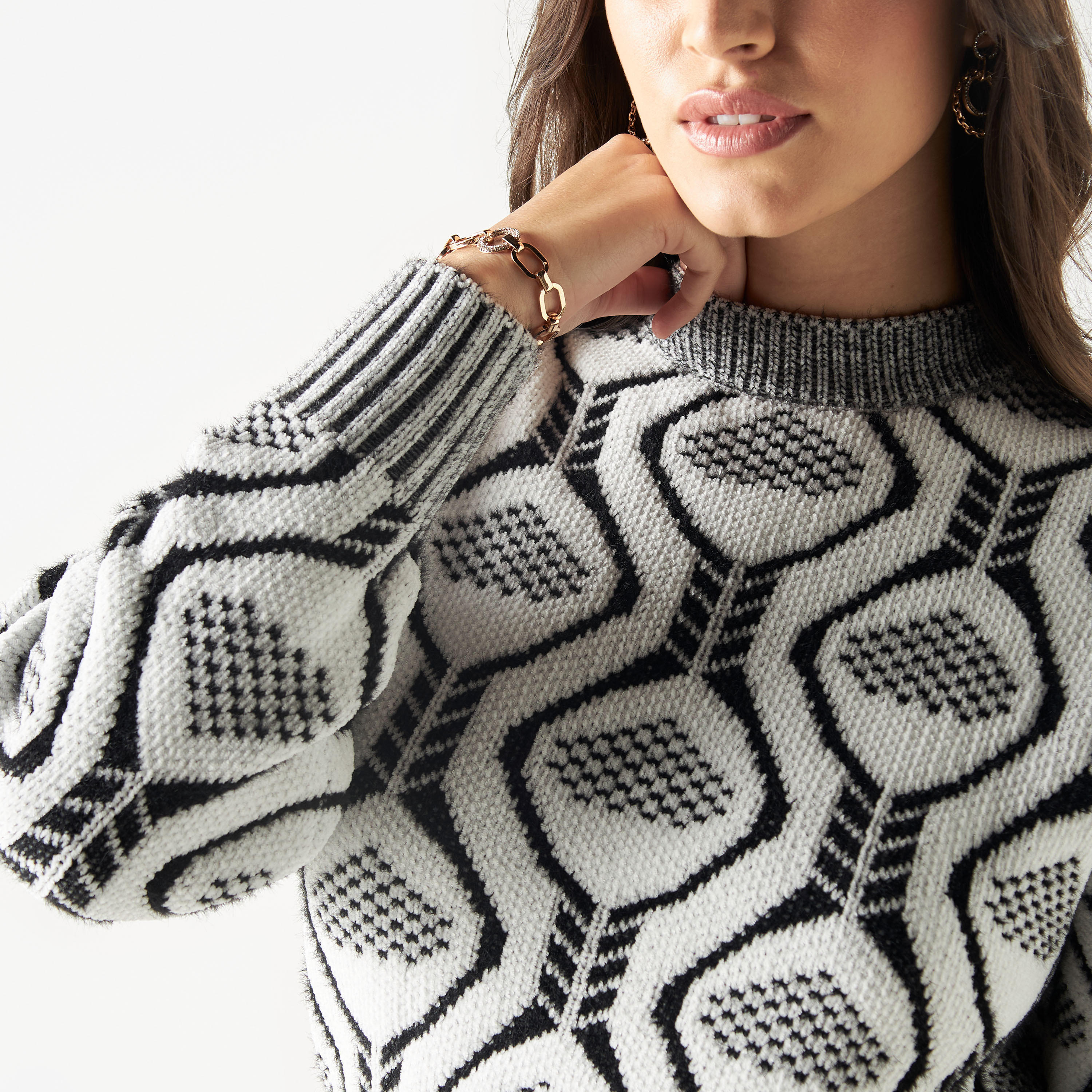 كنزة منسوجة متعددة التصاميم بياقة عالية وأكمام طويلة من تو إكستريمز-women-clothing-cardigansandjumpers-jumpers-image-4