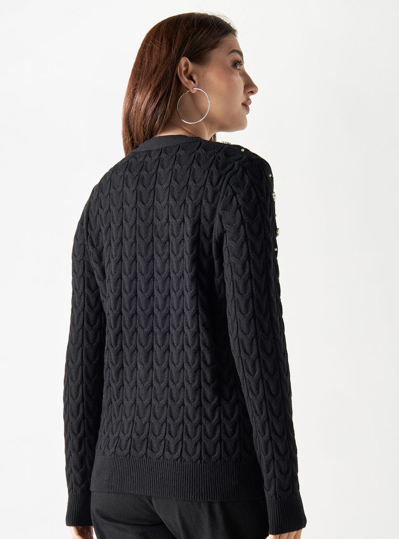 كارديجان مزيّن باللؤلؤ بياقة v وأكمام طويلة من تو إكستريمز-women-winterwear-cardigansandjumpers-cardigans-image-3