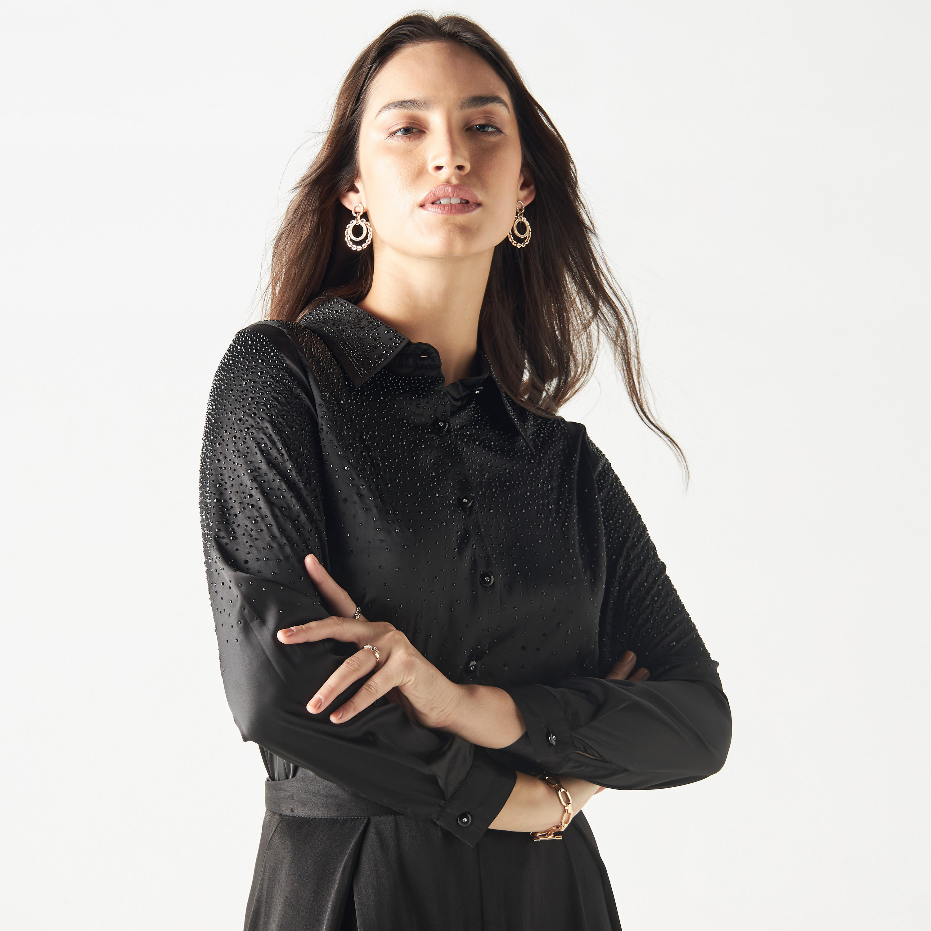 قميص مزيّن بأكمام طويلة من تو إكستريمز-women-clothing-shirtsandblouses-shirts-image-1