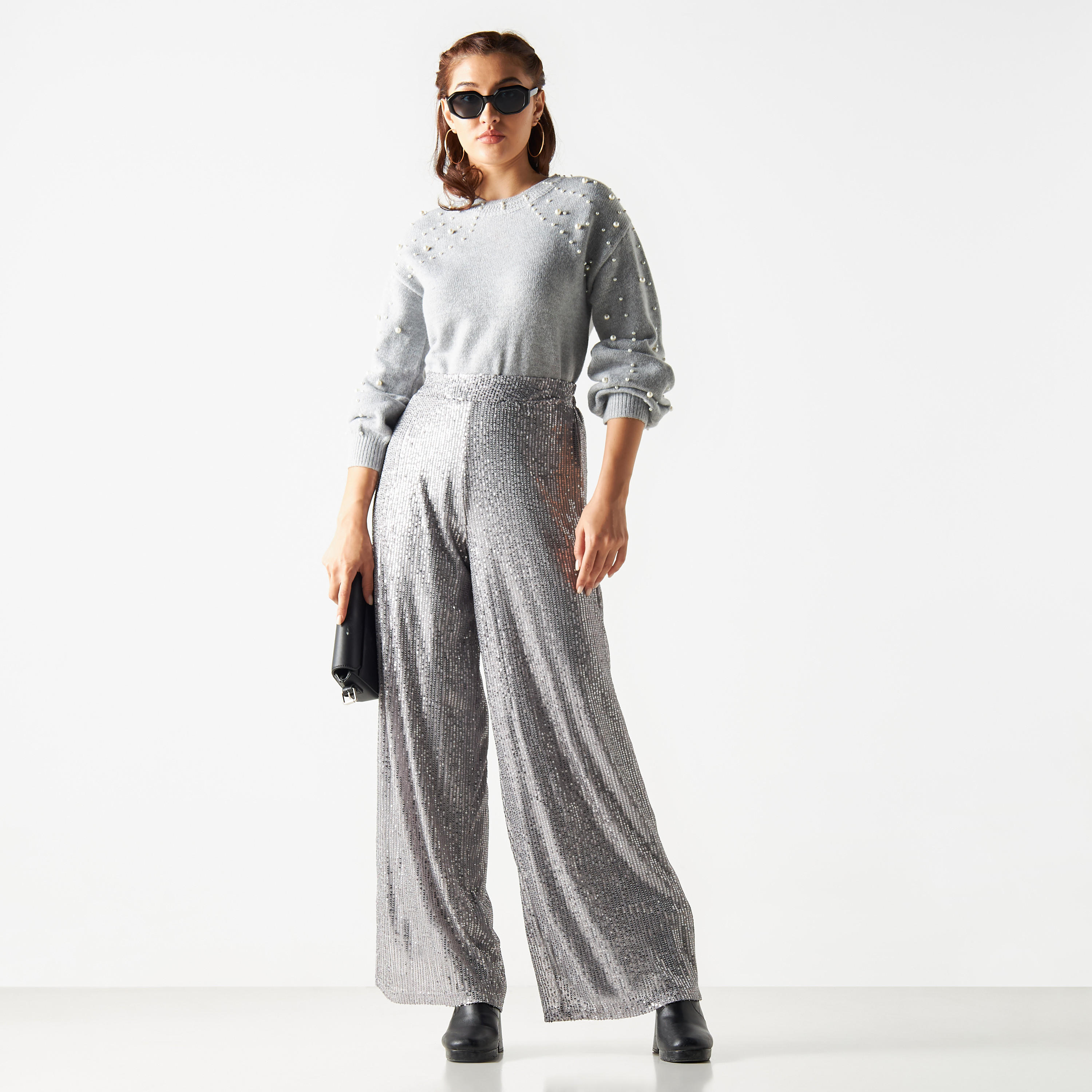 بنطلون مزيّن واسع الساق بحزام مطاطي من تو إكستريمز-women-clothing-bottoms-trousers-image-2