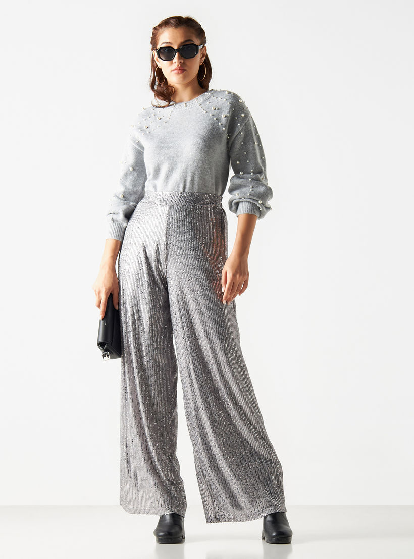 بنطلون مزيّن واسع الساق بحزام مطاطي من تو إكستريمز-women-clothing-bottoms-trousers-image-2