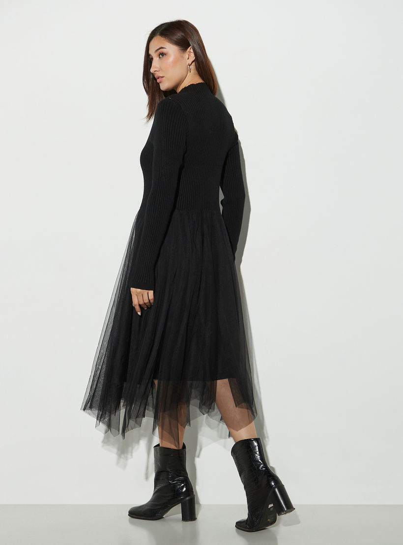 فستان شبكي إيه لاين بياقة عالية وأكمام طويلة من تو إكستريمز-women-clothing-dresses-image-3
