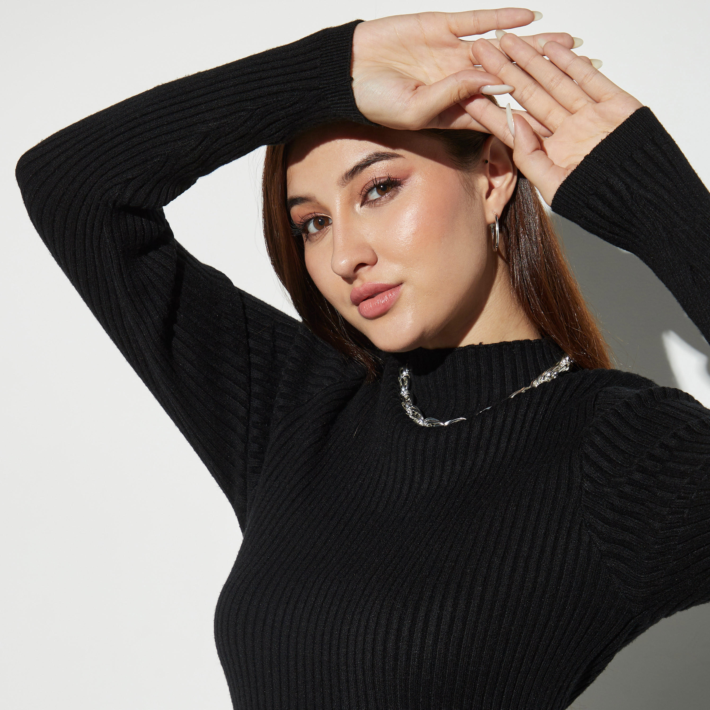 فستان شبكي إيه لاين بياقة عالية وأكمام طويلة من تو إكستريمز-women-clothing-dresses-image-4