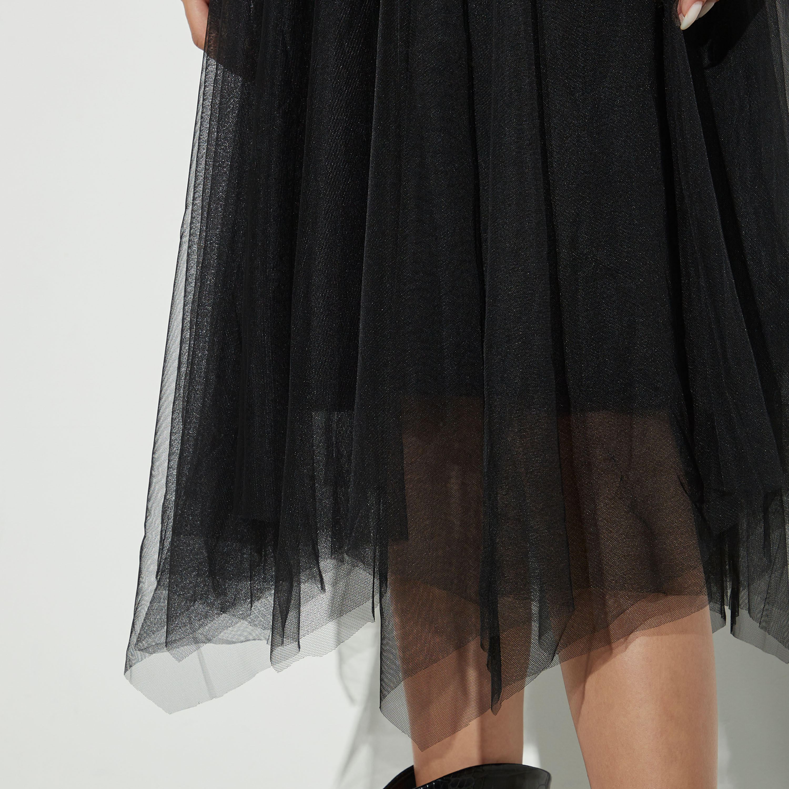 فستان شبكي إيه لاين بياقة عالية وأكمام طويلة من تو إكستريمز-women-clothing-dresses-image-5