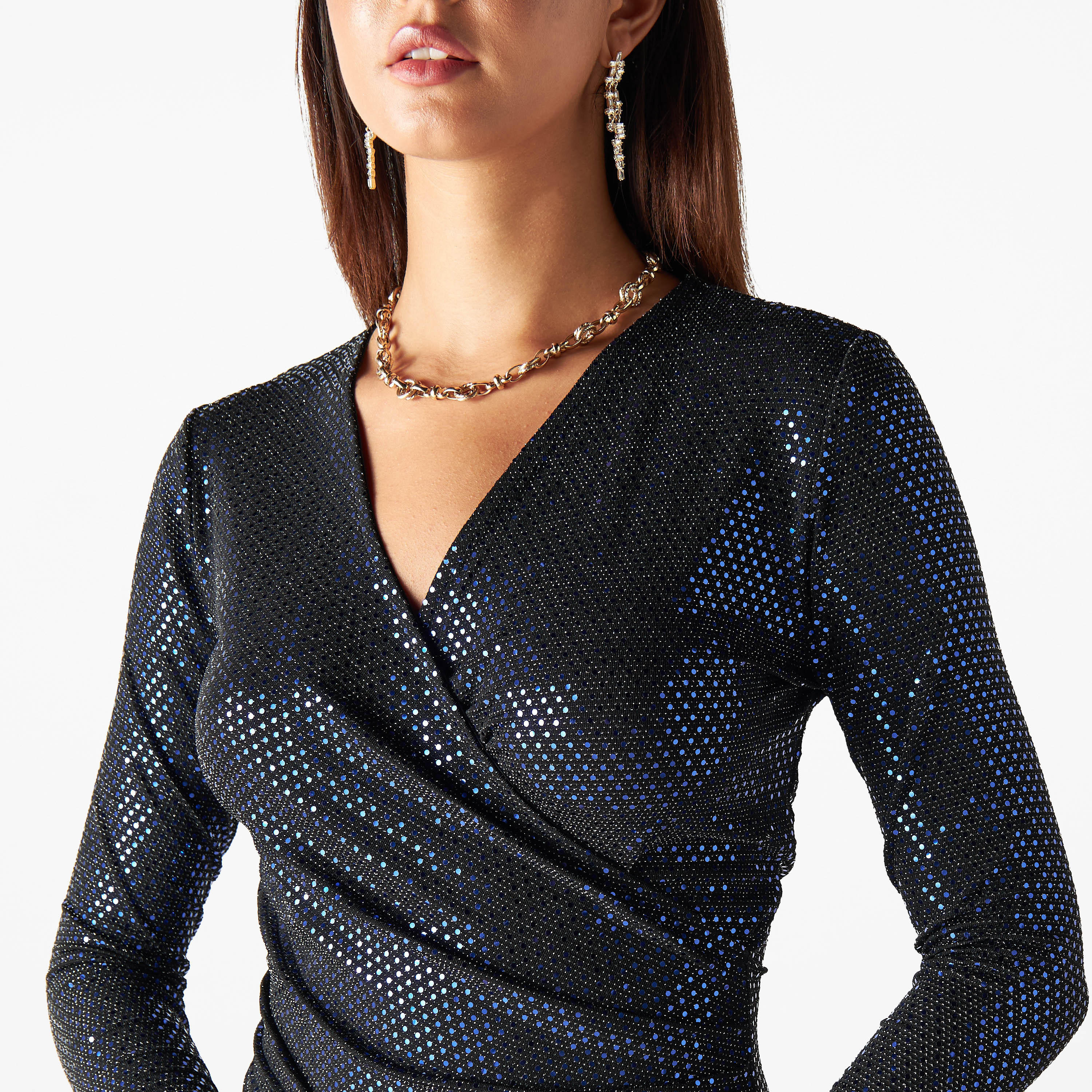 فستان لوركس ملفوف مزيّن بفتحة وأكمام طويلة من تو إكستريمز-women-clothing-dresses-image-4