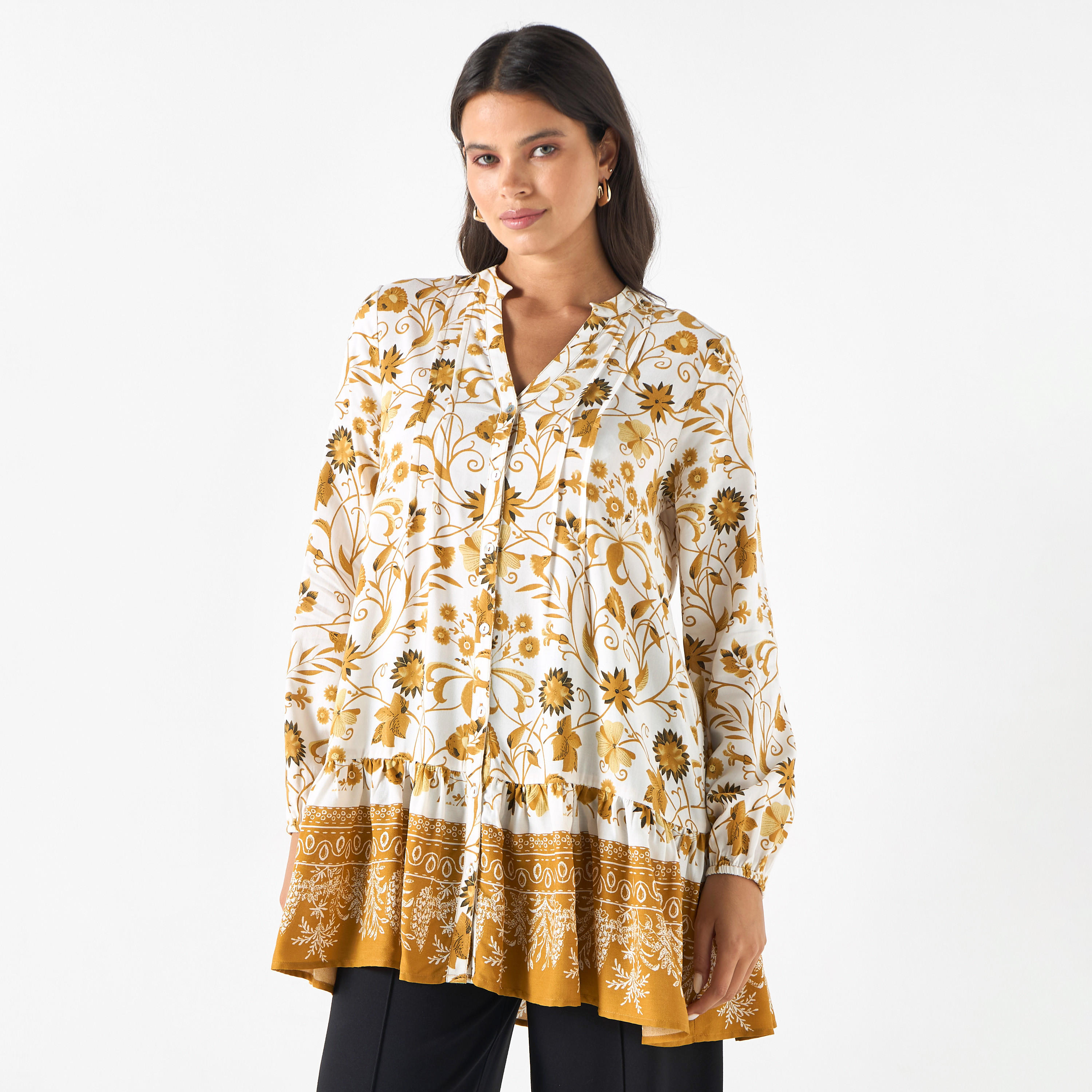تونيك بأكمام طويلة وطبعات زهرية من تو إكستريمز-women-clothing-shirtsandblouses-blouses-image-1