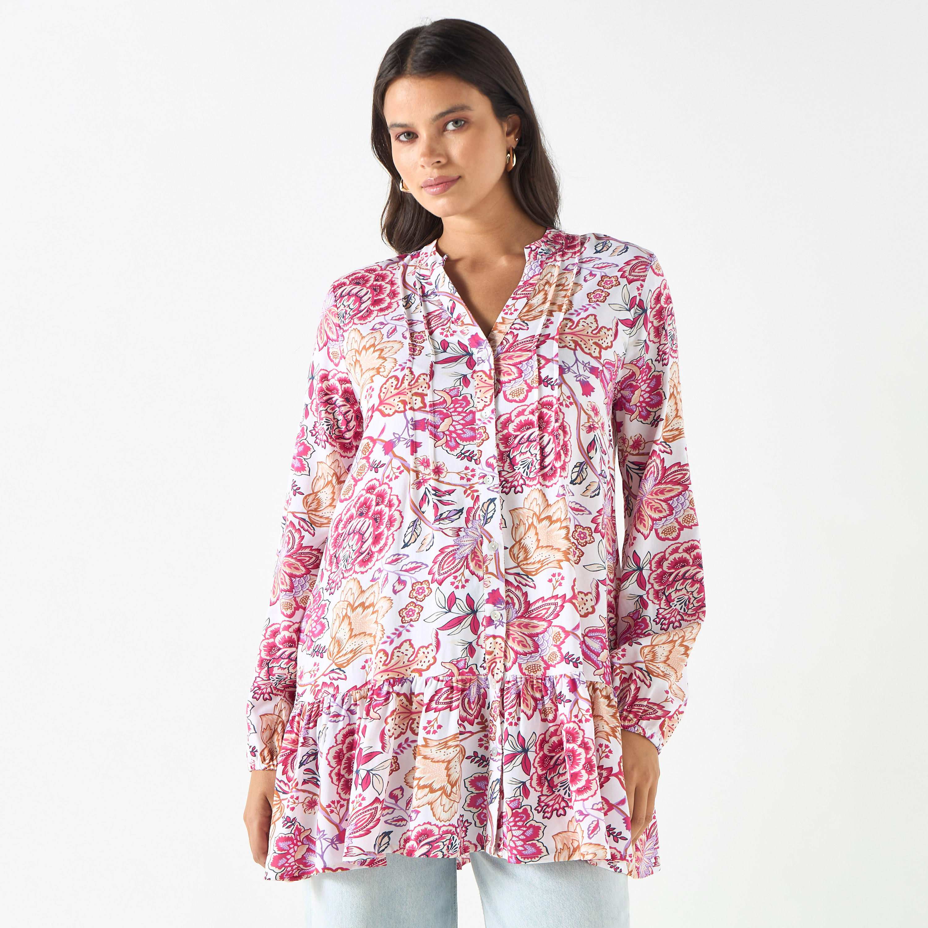 تونيك بأكمام طويلة وطبعات زهرية من تو إكستريمز-women-clothing-shirtsandblouses-blouses-image-1