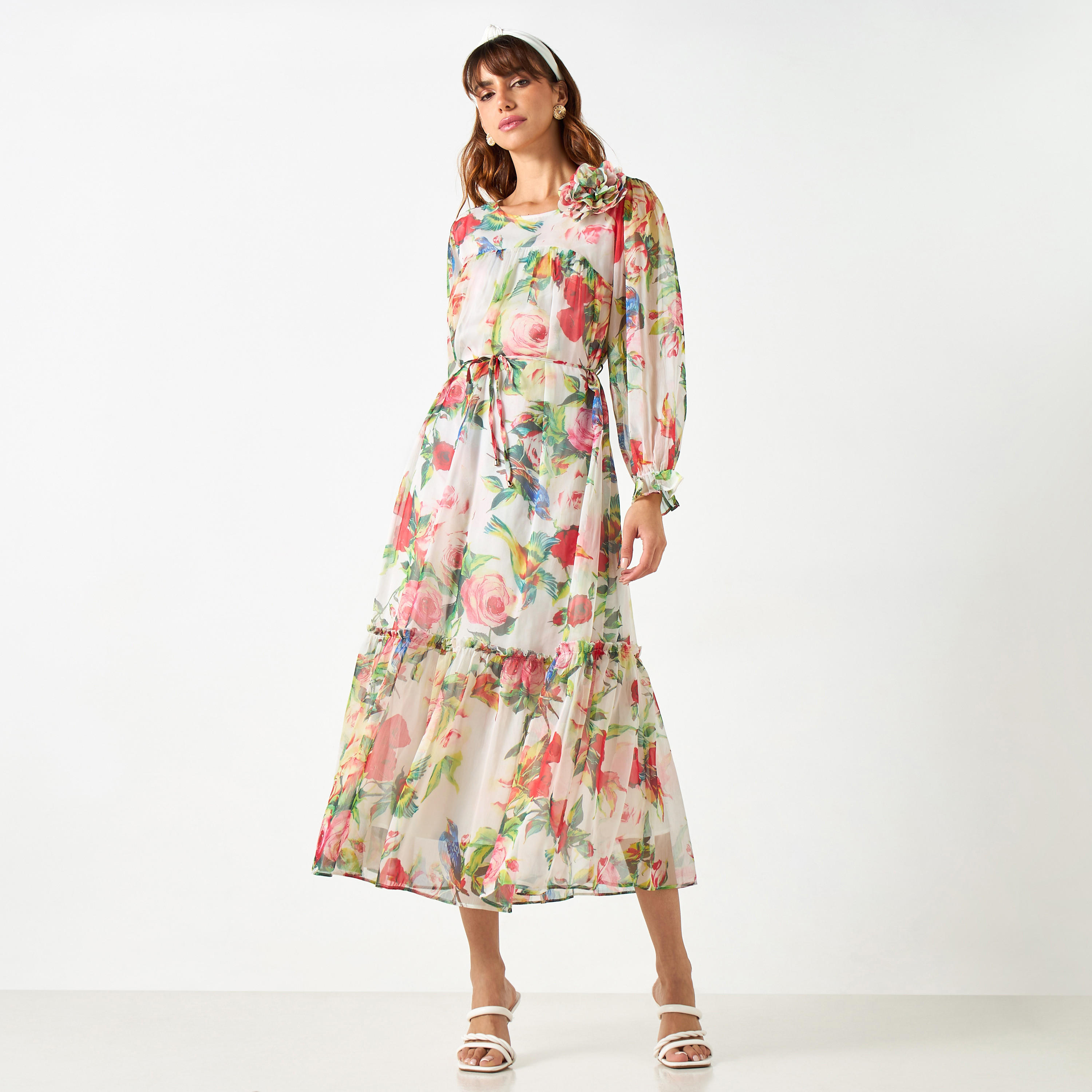 2Xtremz All-Over Print Dress with Volume Sleeves and Tie-Up Belt-women-clothing-dresses-image-11