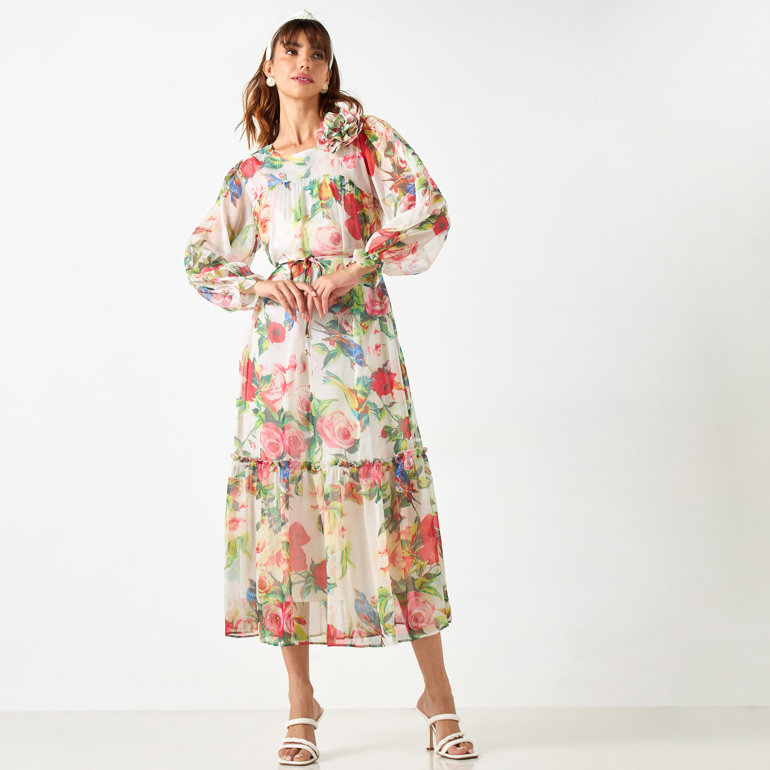 2Xtremz All-Over Print Dress with Volume Sleeves and Tie-Up Belt-women-clothing-dresses-image-12