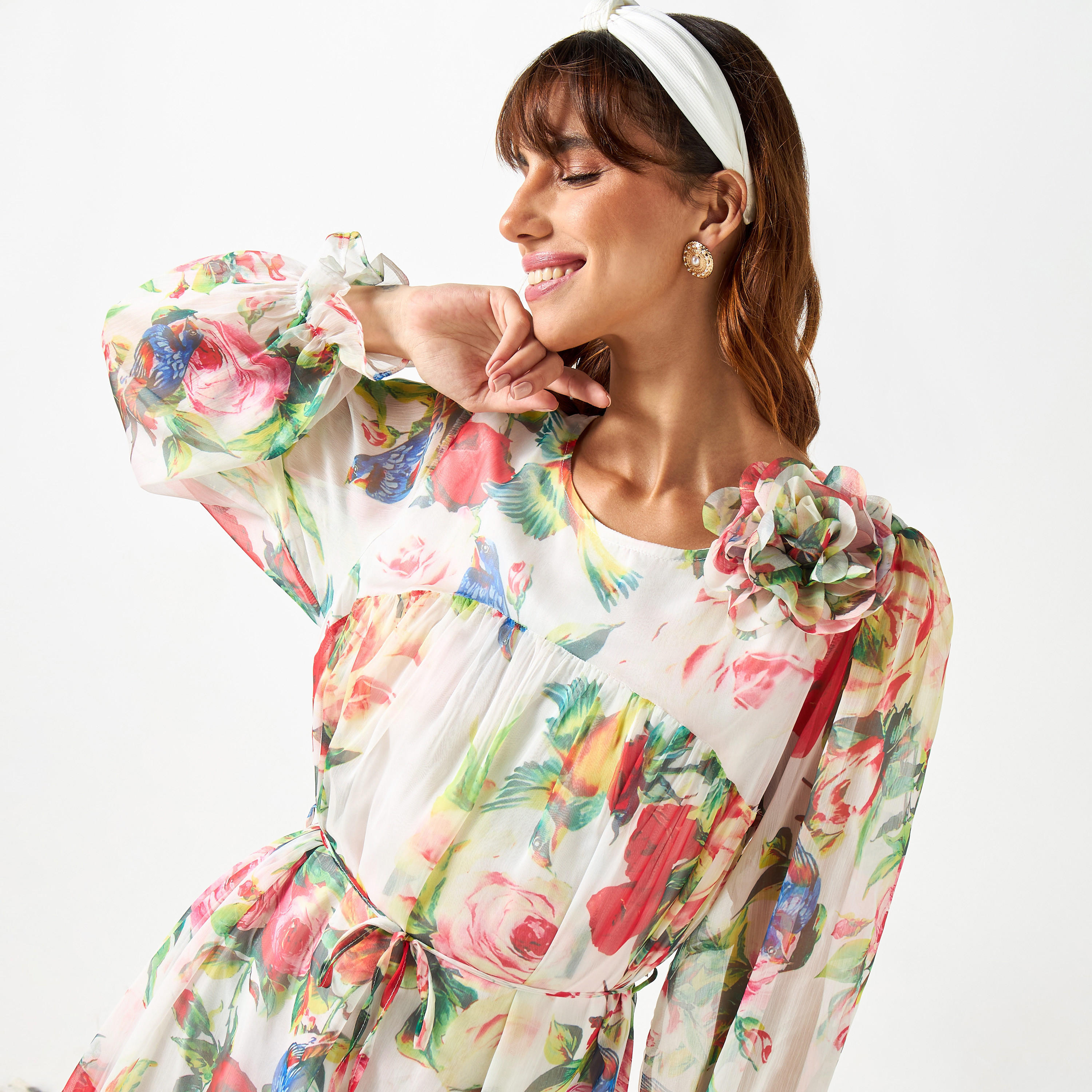 2Xtremz All-Over Print Dress with Volume Sleeves and Tie-Up Belt-women-clothing-dresses-image-14