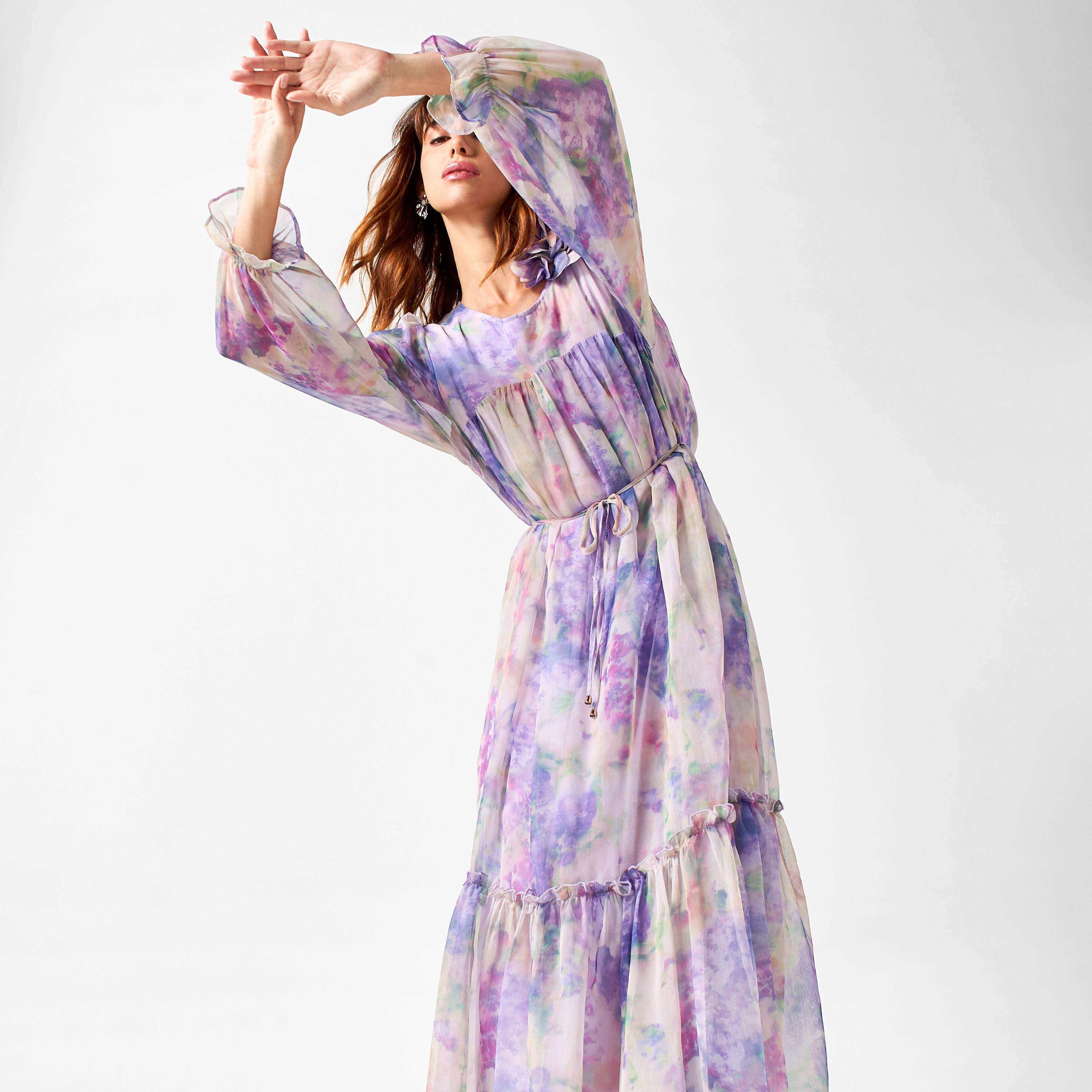 2Xtremz All-Over Print Dress with Volume Sleeves and Tie-Up Belt-women-clothing-dresses-image-2