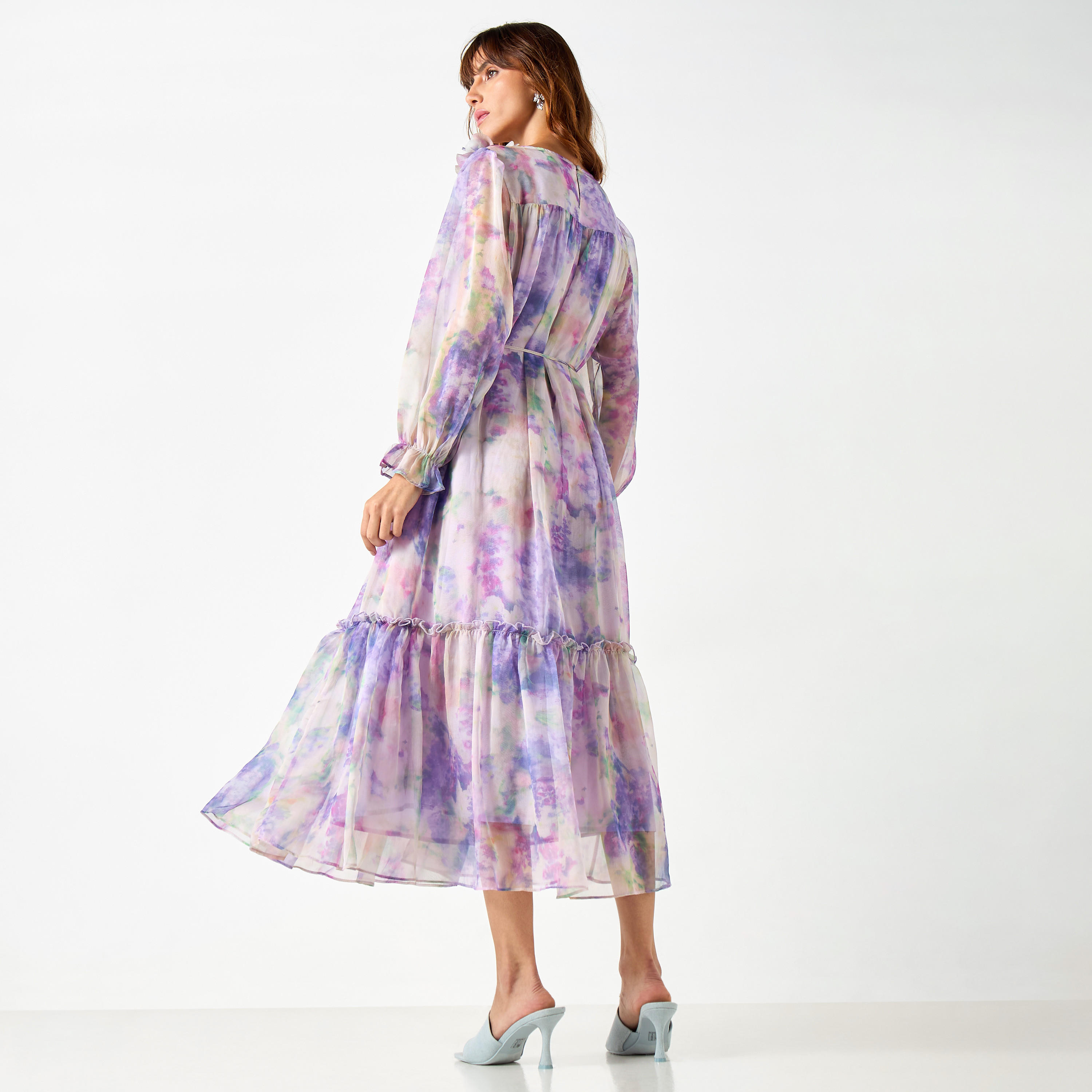 2Xtremz All-Over Print Dress with Volume Sleeves and Tie-Up Belt-women-clothing-dresses-image-3