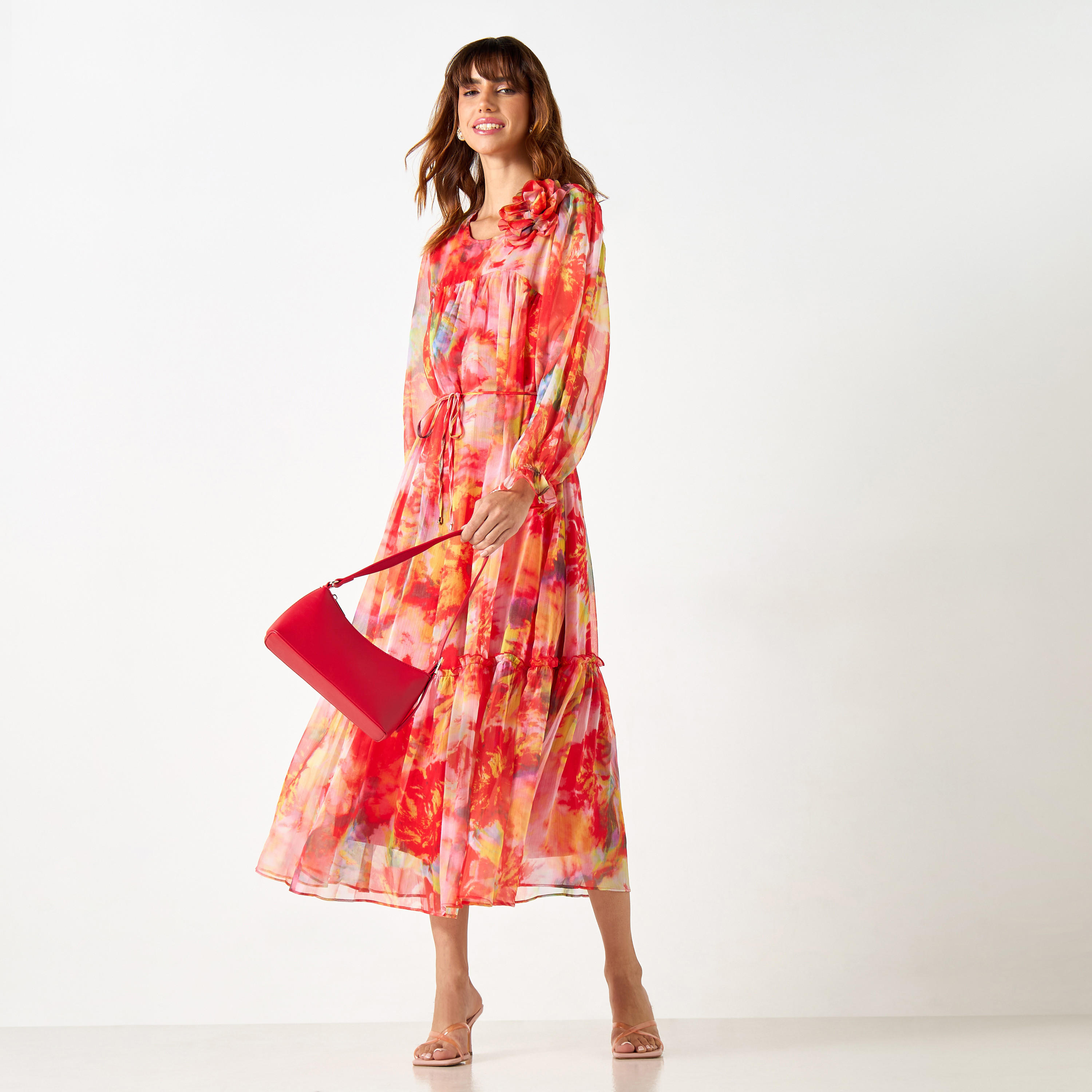 2Xtremz All-Over Print Dress with Volume Sleeves and Tie-Up Belt-women-clothing-dresses-image-7
