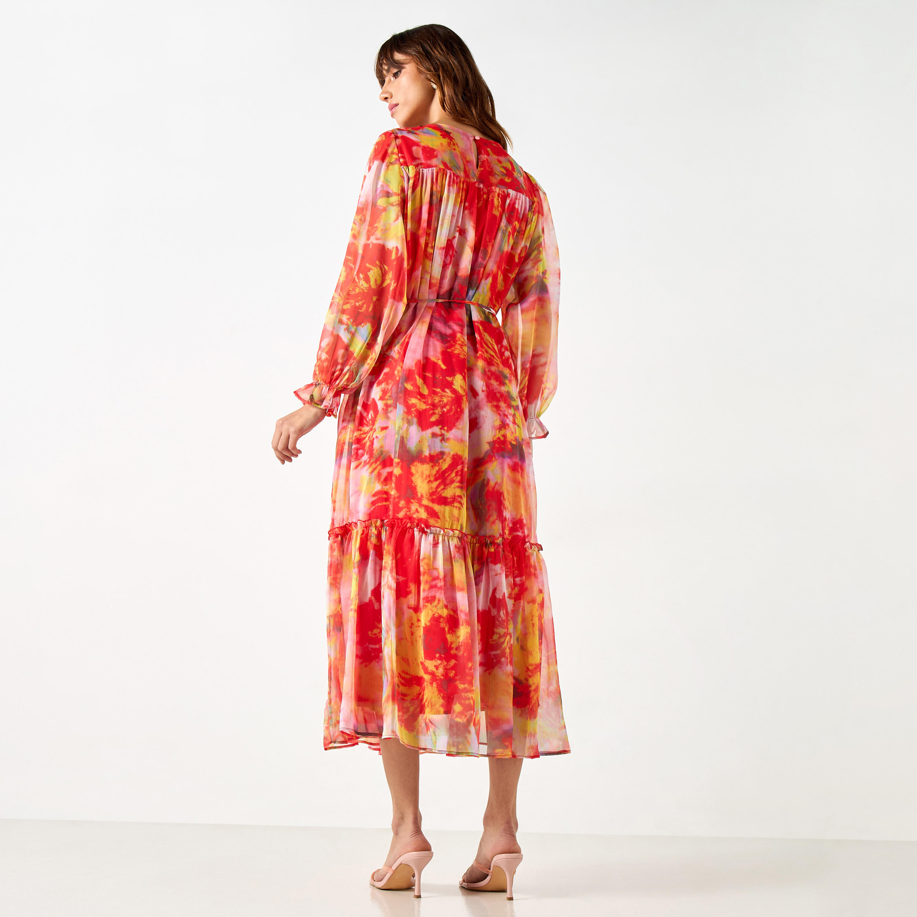 2Xtremz All-Over Print Dress with Volume Sleeves and Tie-Up Belt-women-clothing-dresses-image-8