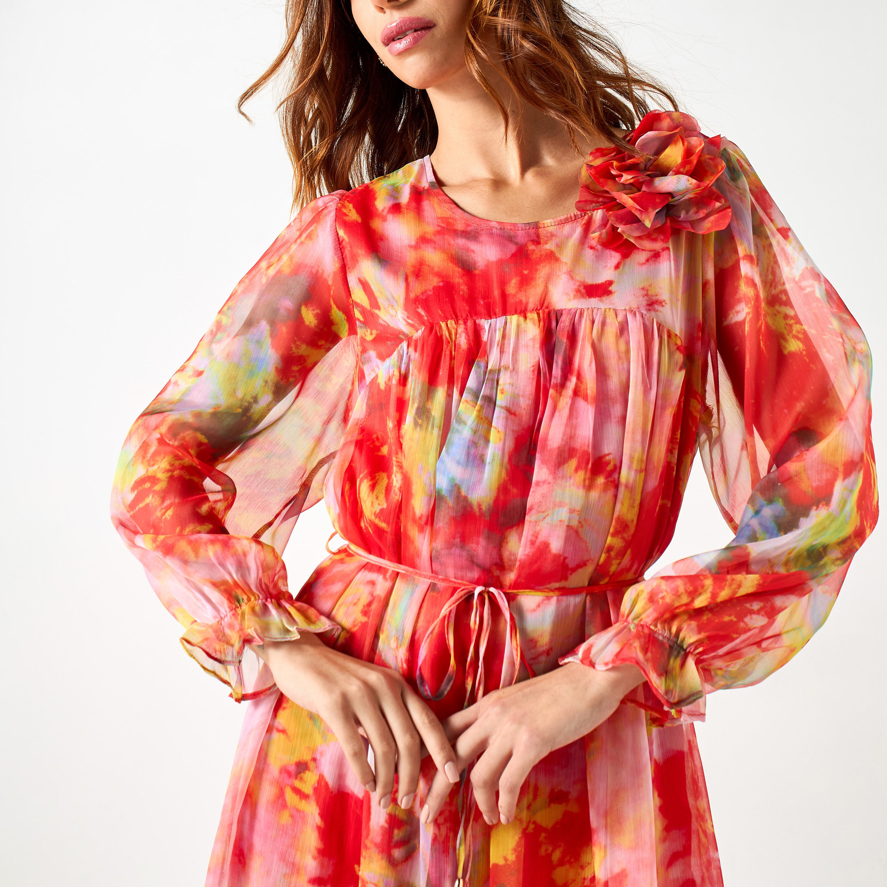 2Xtremz All-Over Print Dress with Volume Sleeves and Tie-Up Belt-women-clothing-dresses-image-10