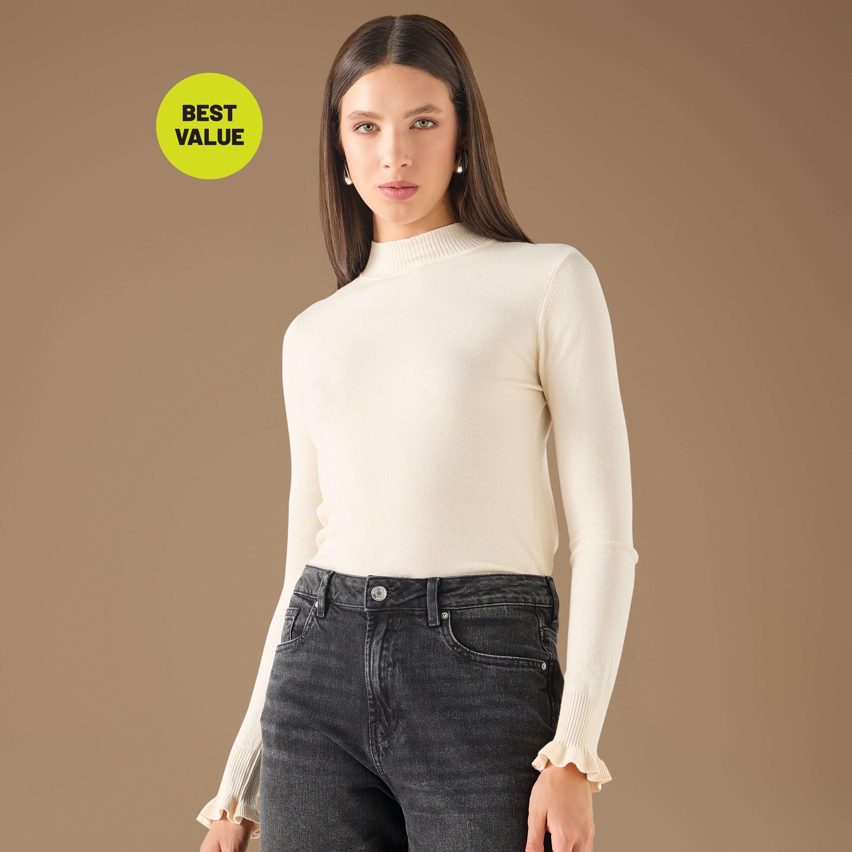 2Xtremz Ribbed Funnel Neck Sweater with Long Sleeves-women-clothing-cardigansandjumpers-jumpers-image-1
