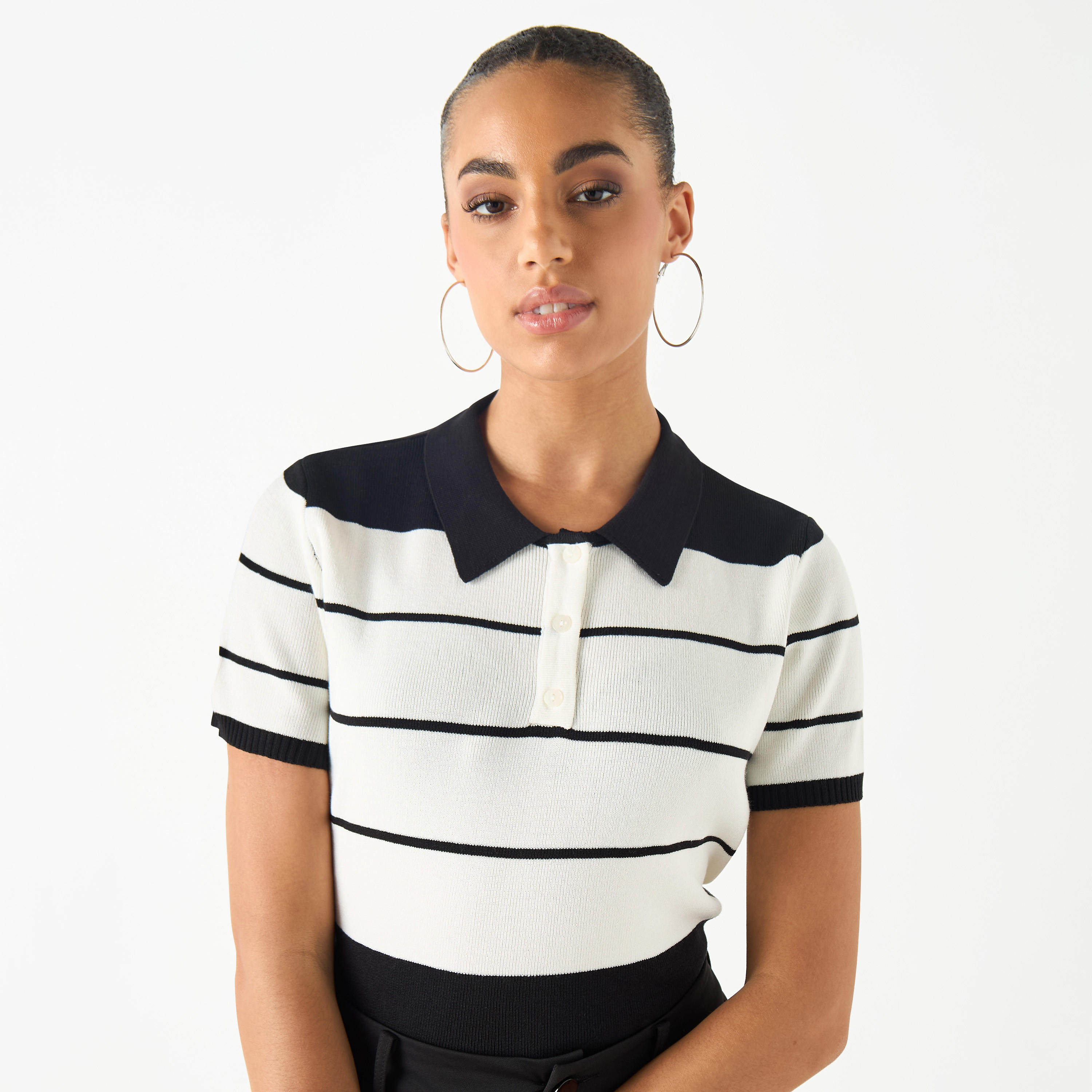 كنزة مخططة بأكمام قصيرة من تو إكستريمز-women-clothing-cardigansandjumpers-jumpers-image-1
