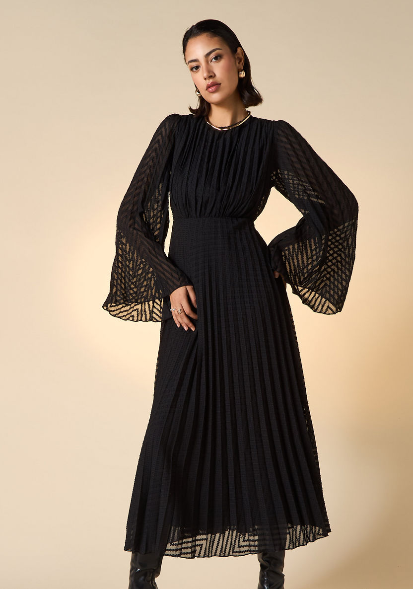 Shop 2Xtremz Pleated Midi Dress with Flared Sleeves Online