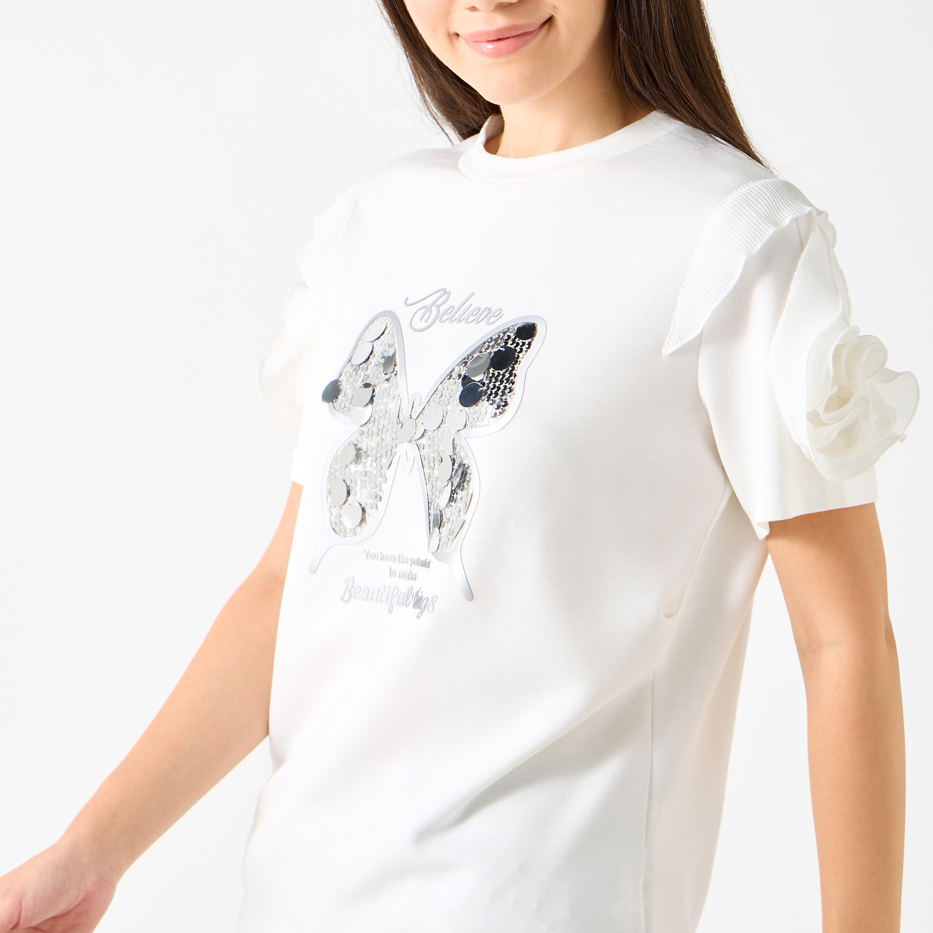 تيشيرت بزينة فراشة وأكمام بتفاصيل كشكش من تو إكستريمز-women-clothing-tshirts-image-4