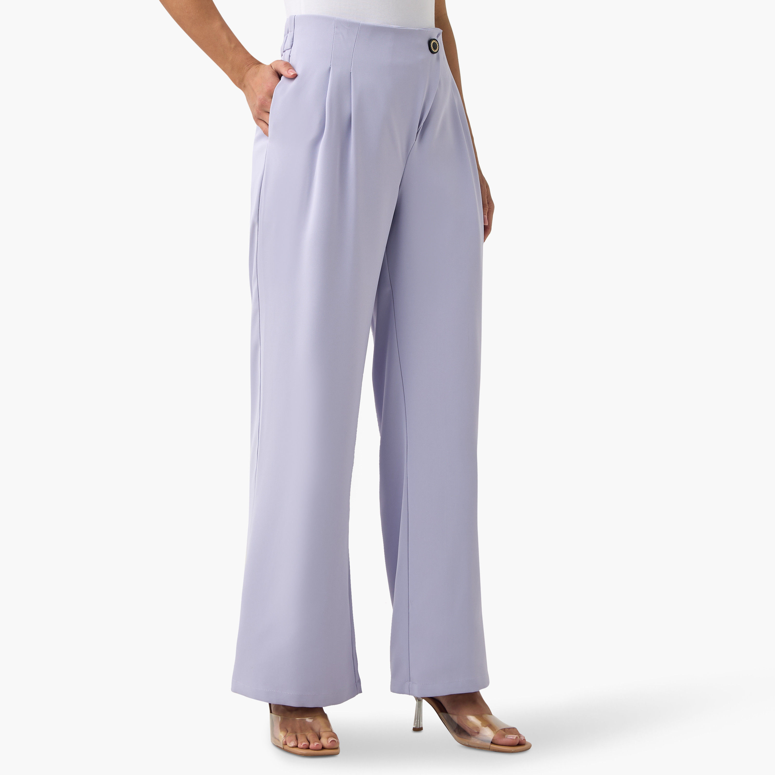 بنطلون واسع الساقين بقصّة مفصّلة وتفاصيل زر من تو إكستريمز-women-clothing-bottoms-trousers-image-1