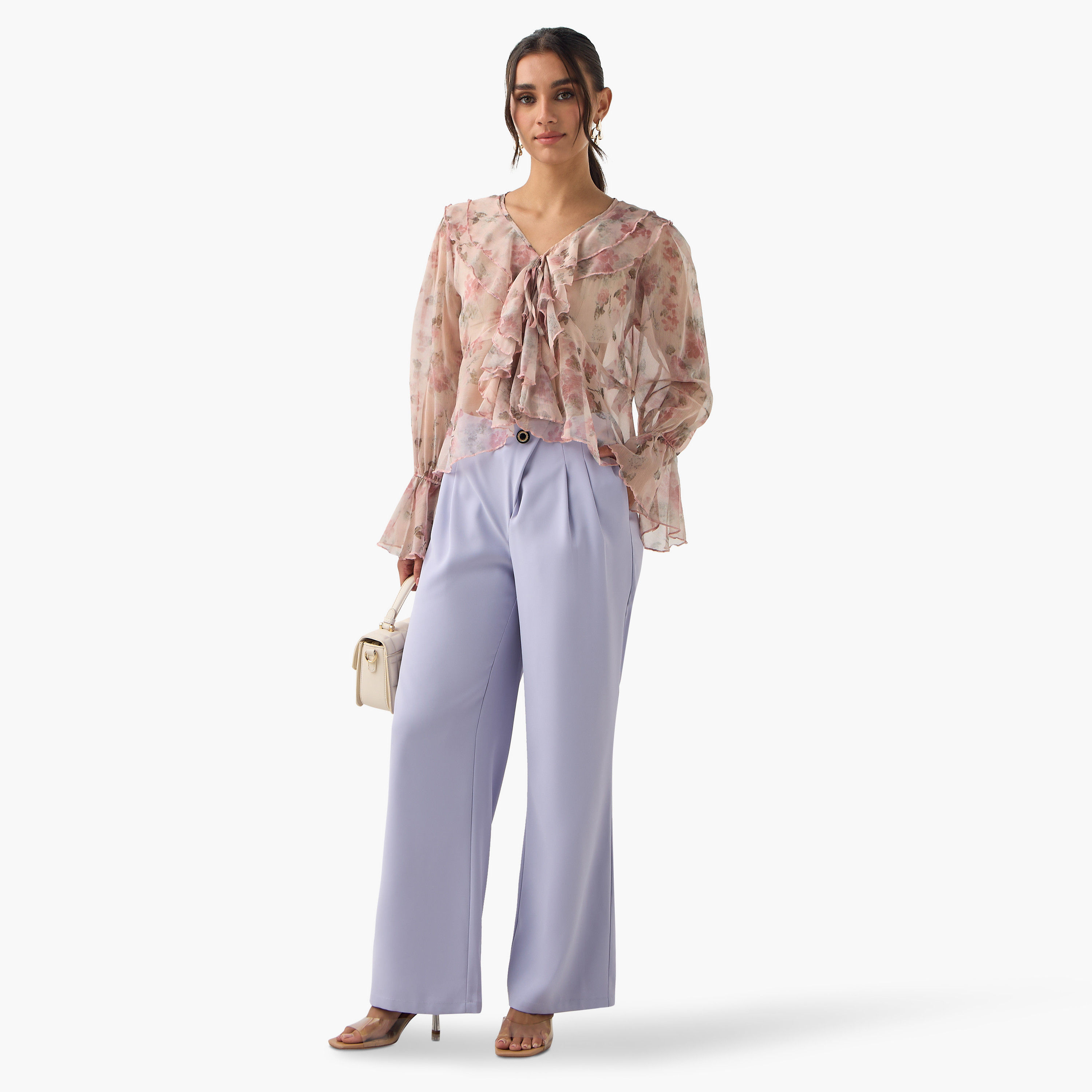 بنطلون واسع الساقين بقصّة مفصّلة وتفاصيل زر من تو إكستريمز-women-clothing-bottoms-trousers-image-2