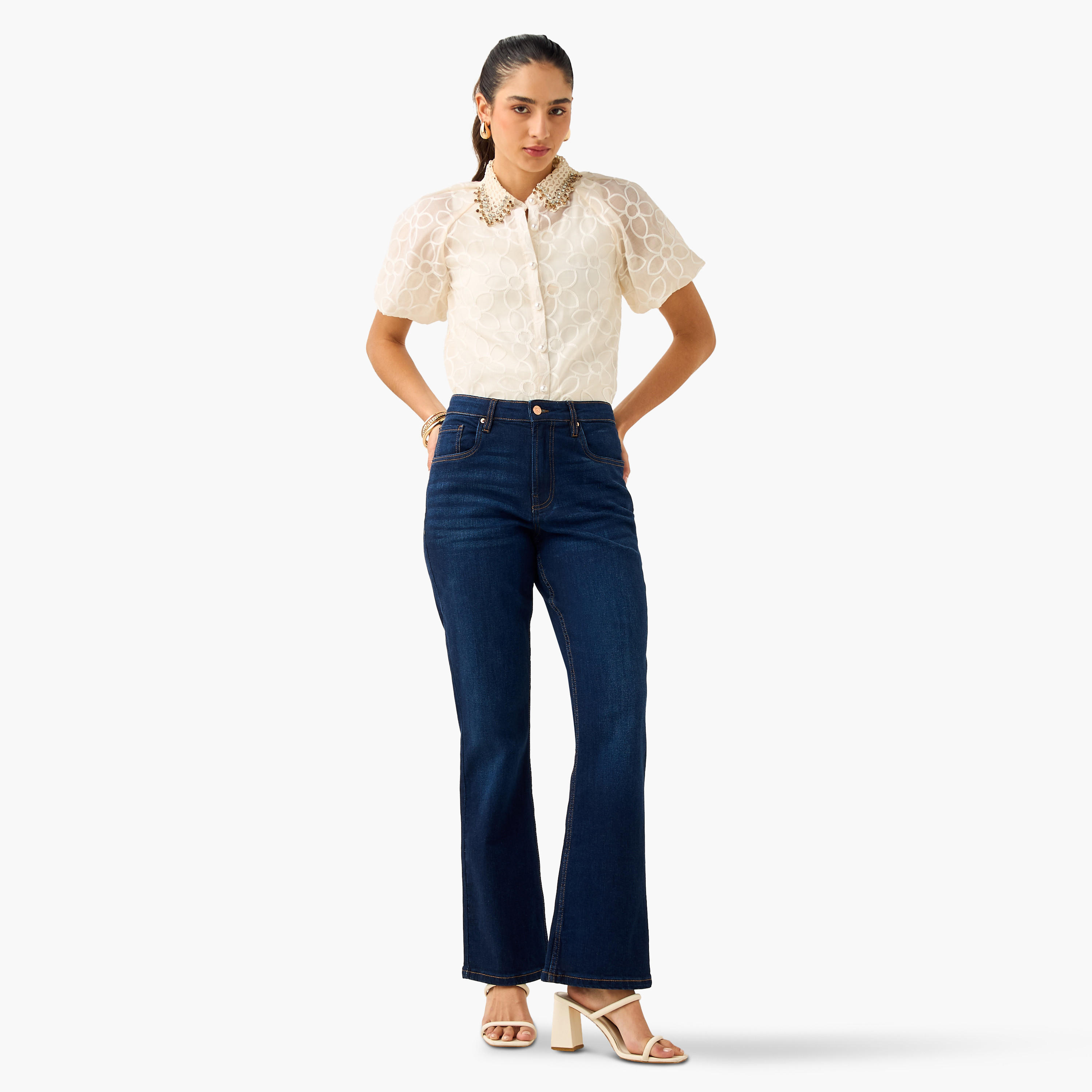 2Xtremz Floral Embroidered Shirt with Button Closure and Puff Sleeves-women-clothing-shirtsandblouses-shirts-image-7