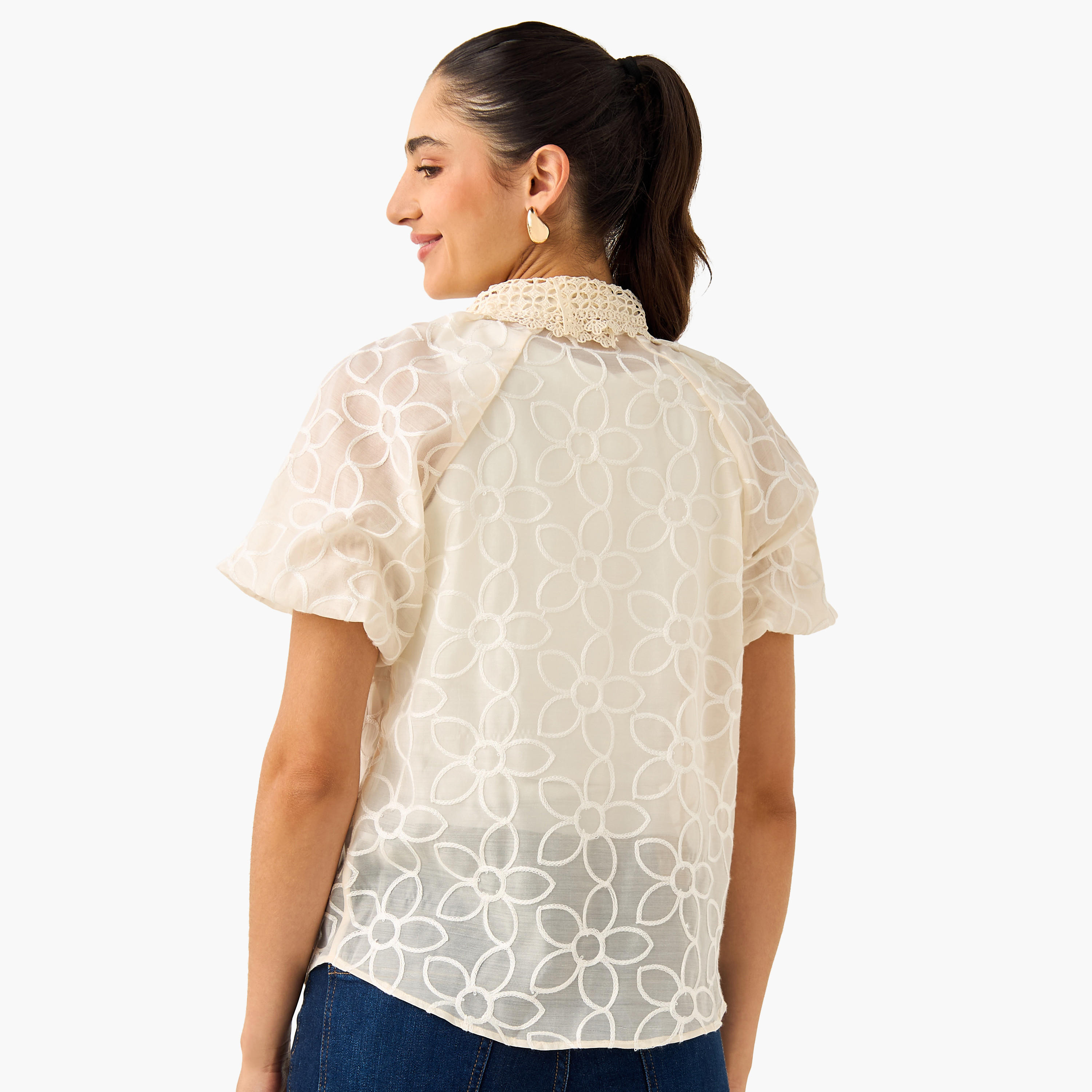 2Xtremz Floral Embroidered Shirt with Button Closure and Puff Sleeves-women-clothing-shirtsandblouses-shirts-image-8