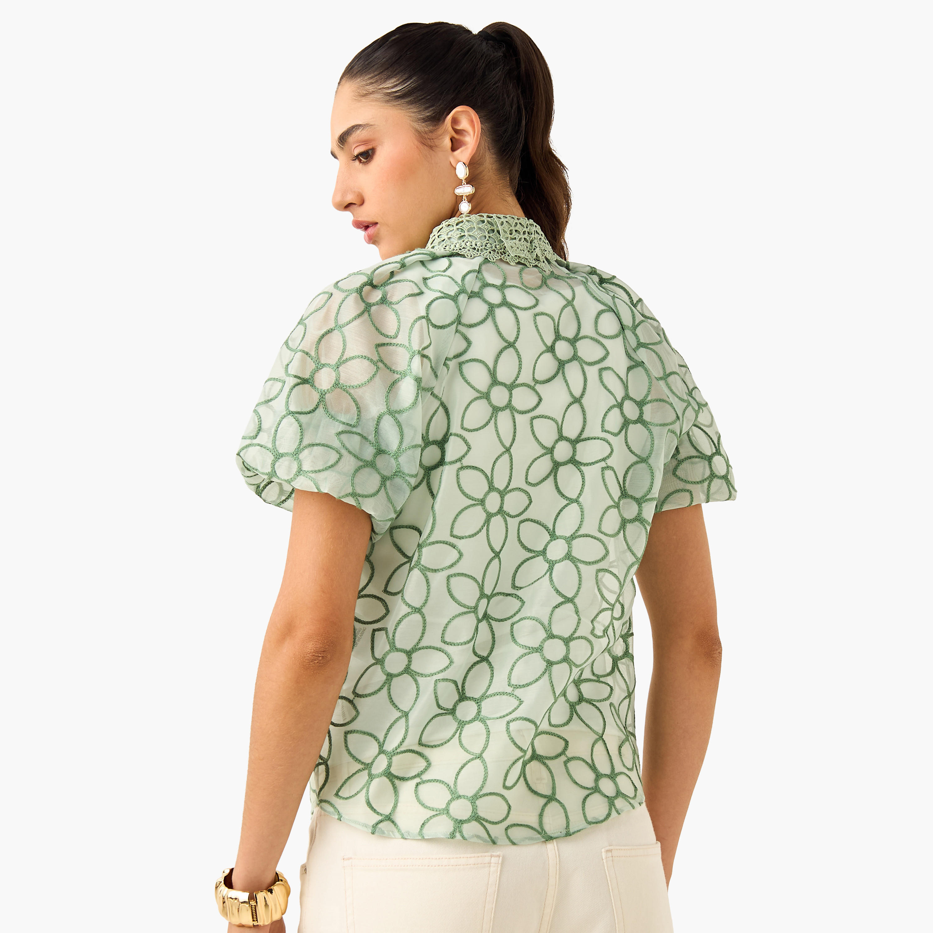 2Xtremz Floral Embroidered Shirt with Button Closure and Puff Sleeves-women-clothing-shirtsandblouses-shirts-image-3