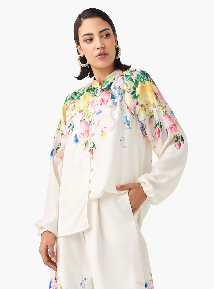 بلوزة بياقة ماندارين وأكمام منفوخة وطبعات زهرية من تو إكستريمز-women-clothing-shirtsandblouses-blouses-image-1