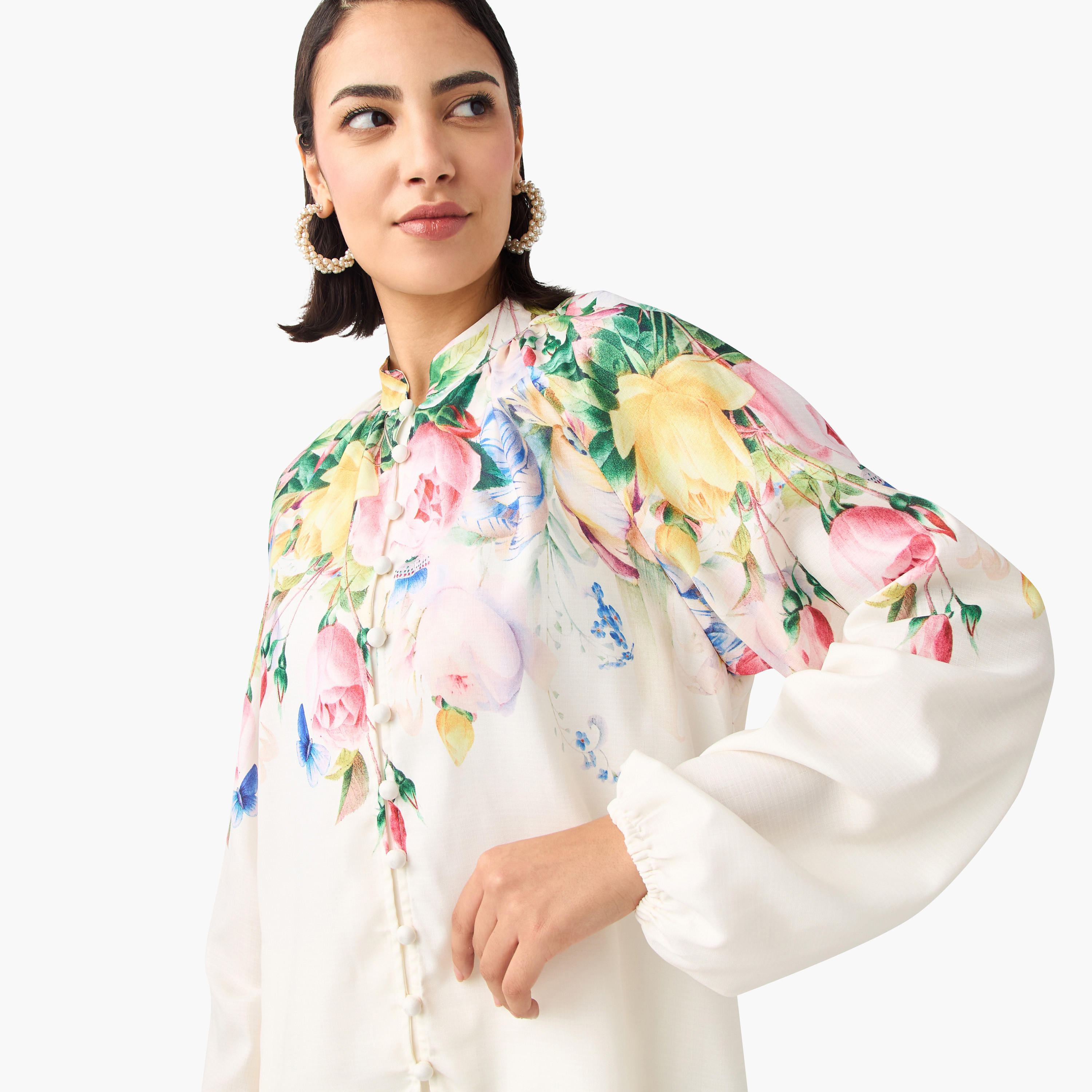 بلوزة بياقة ماندارين وأكمام منفوخة وطبعات زهرية من تو إكستريمز-women-clothing-shirtsandblouses-blouses-image-4