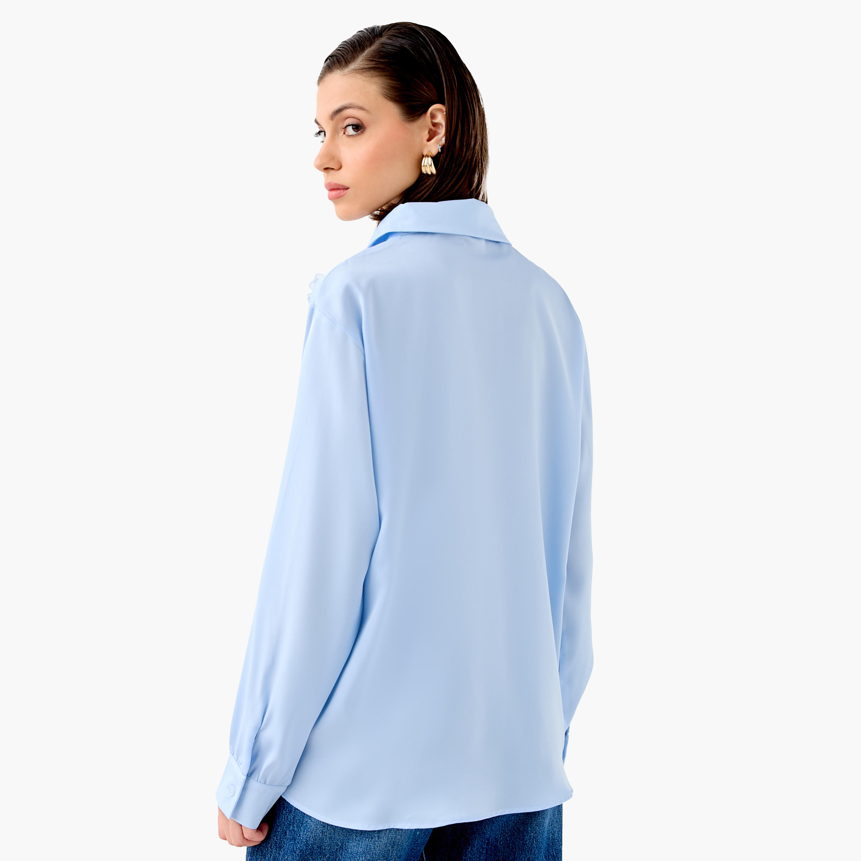 2Xtremz Embellished Bow Applique Cotton Shirt with Long Sleeves-women-clothing-shirtsandblouses-shirts-image-3